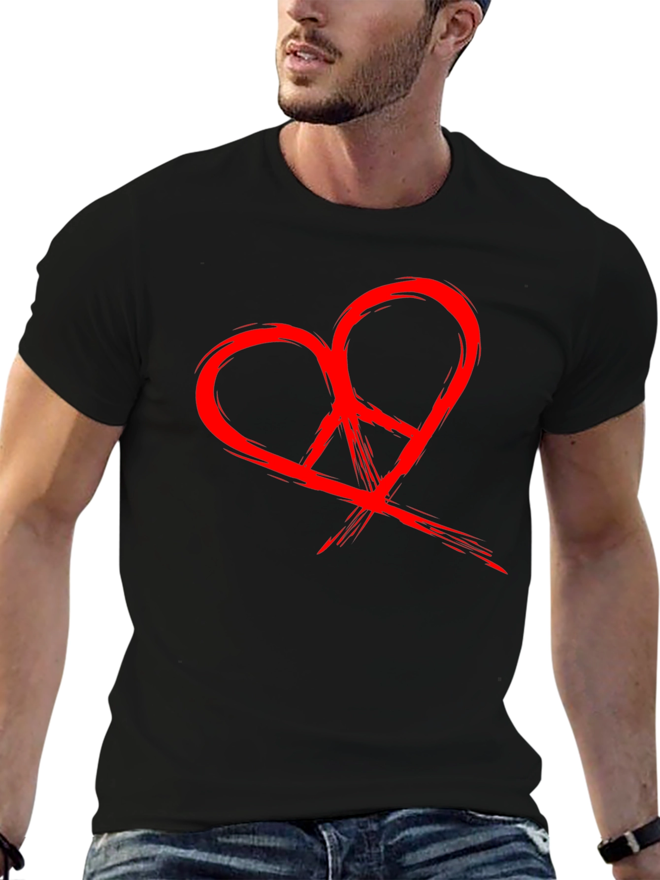 Black Heart Peace Sign Graphic Black T-Shirt view 6