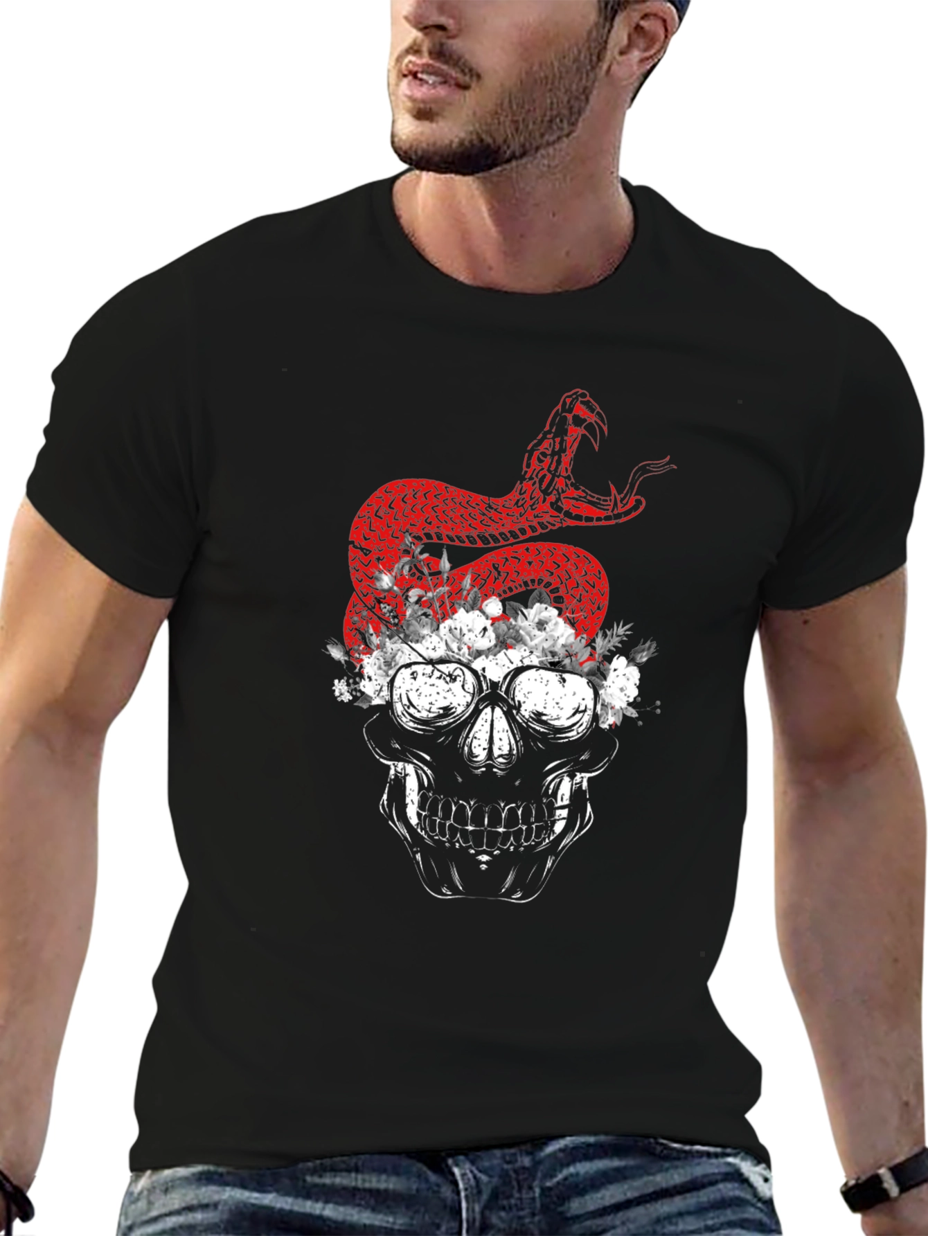 Black Skull & Snake Graphic Tee - Dark Humor Fashion view 6