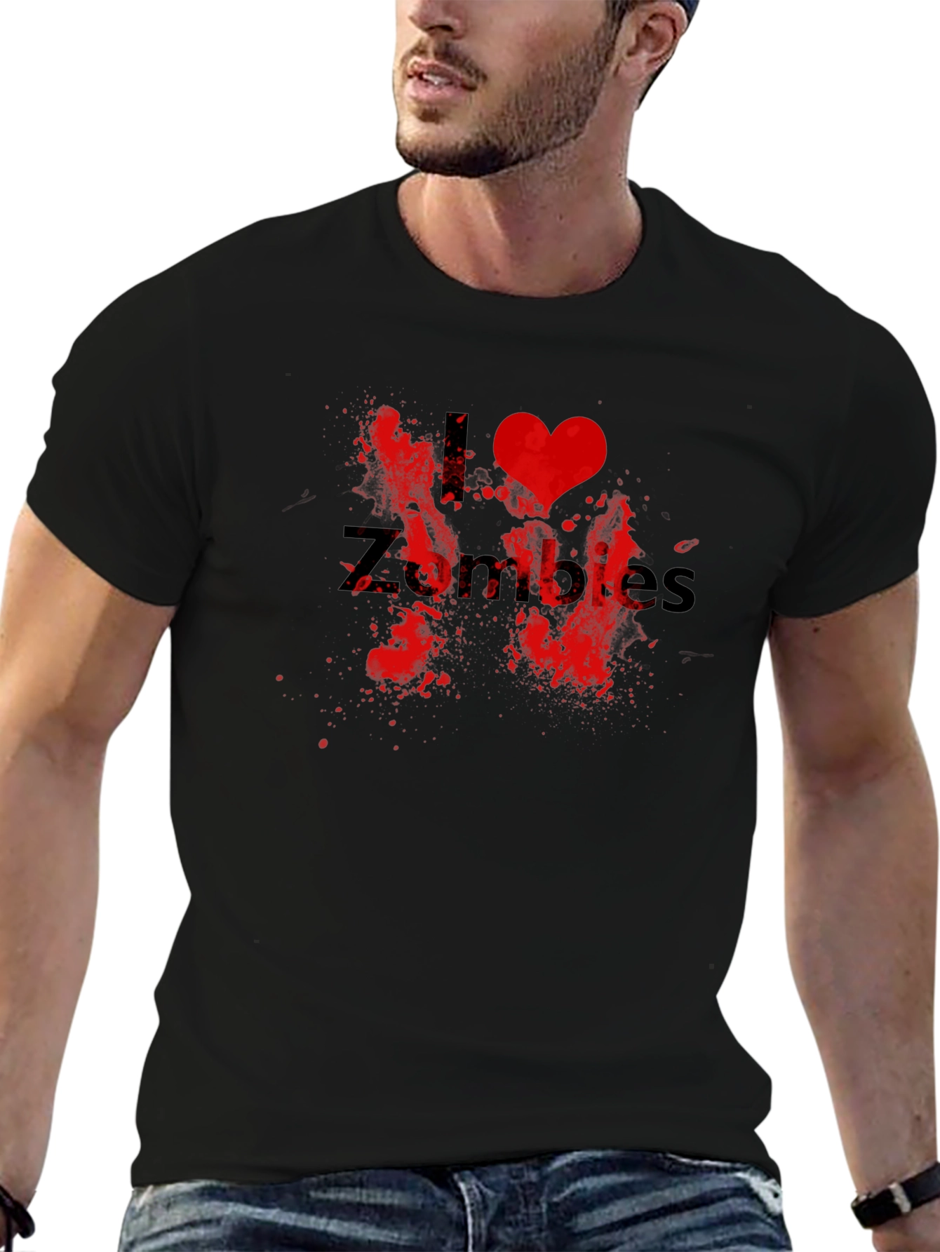 Black I Love Zombies Graphic Tee - Black Cotton T-Shirt view 6