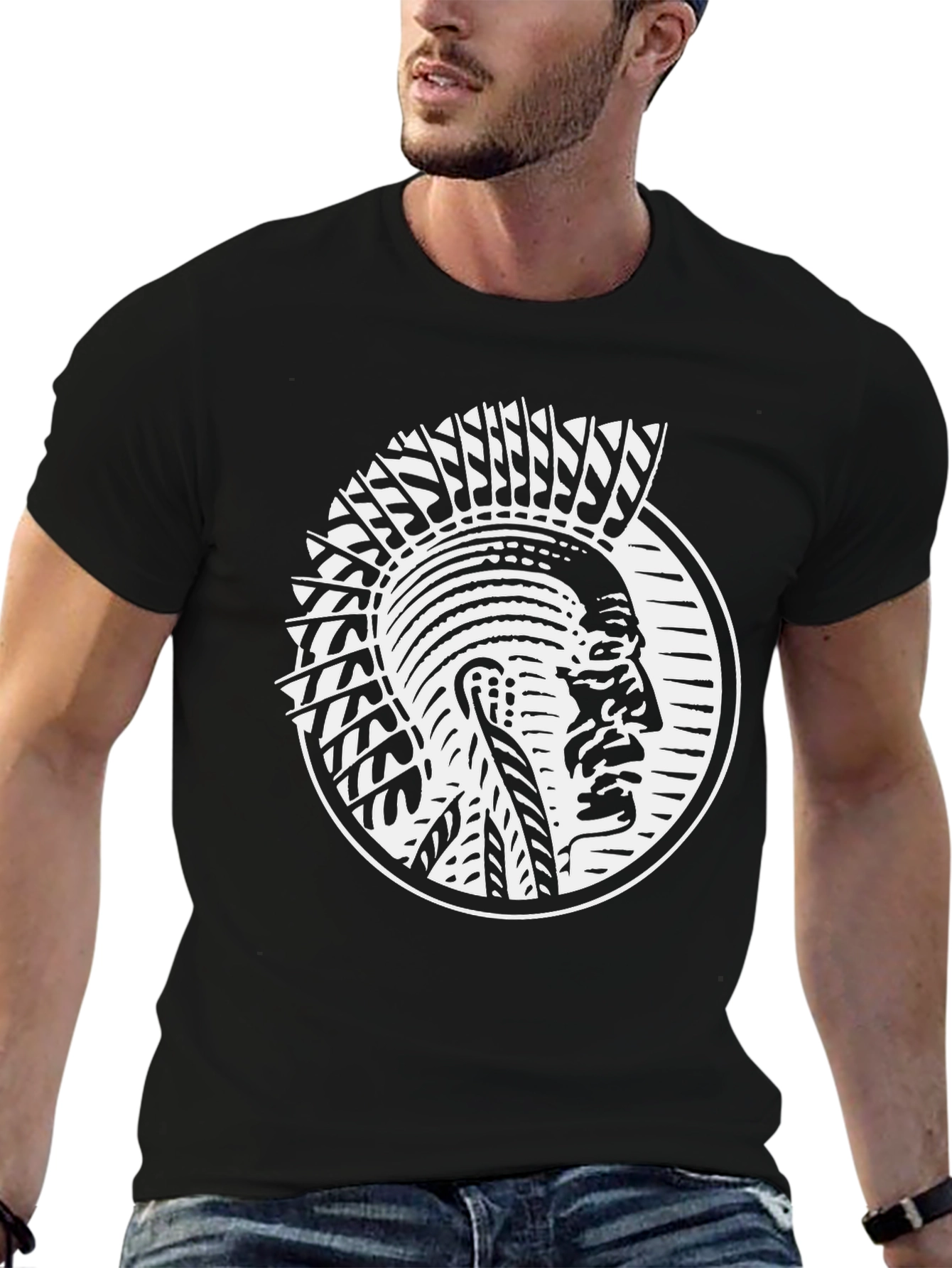 Black Native American Chief Graphic Tee - Black view 6