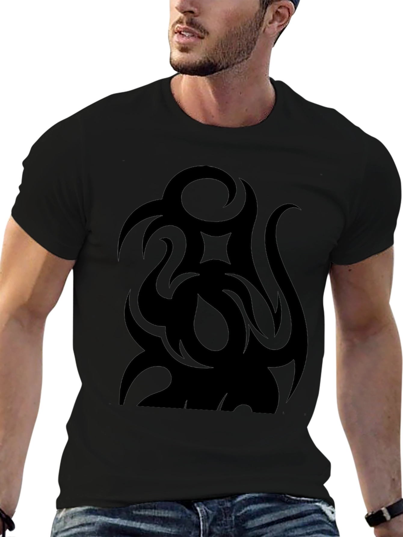 Black Black Tribal Design T-Shirt view 6