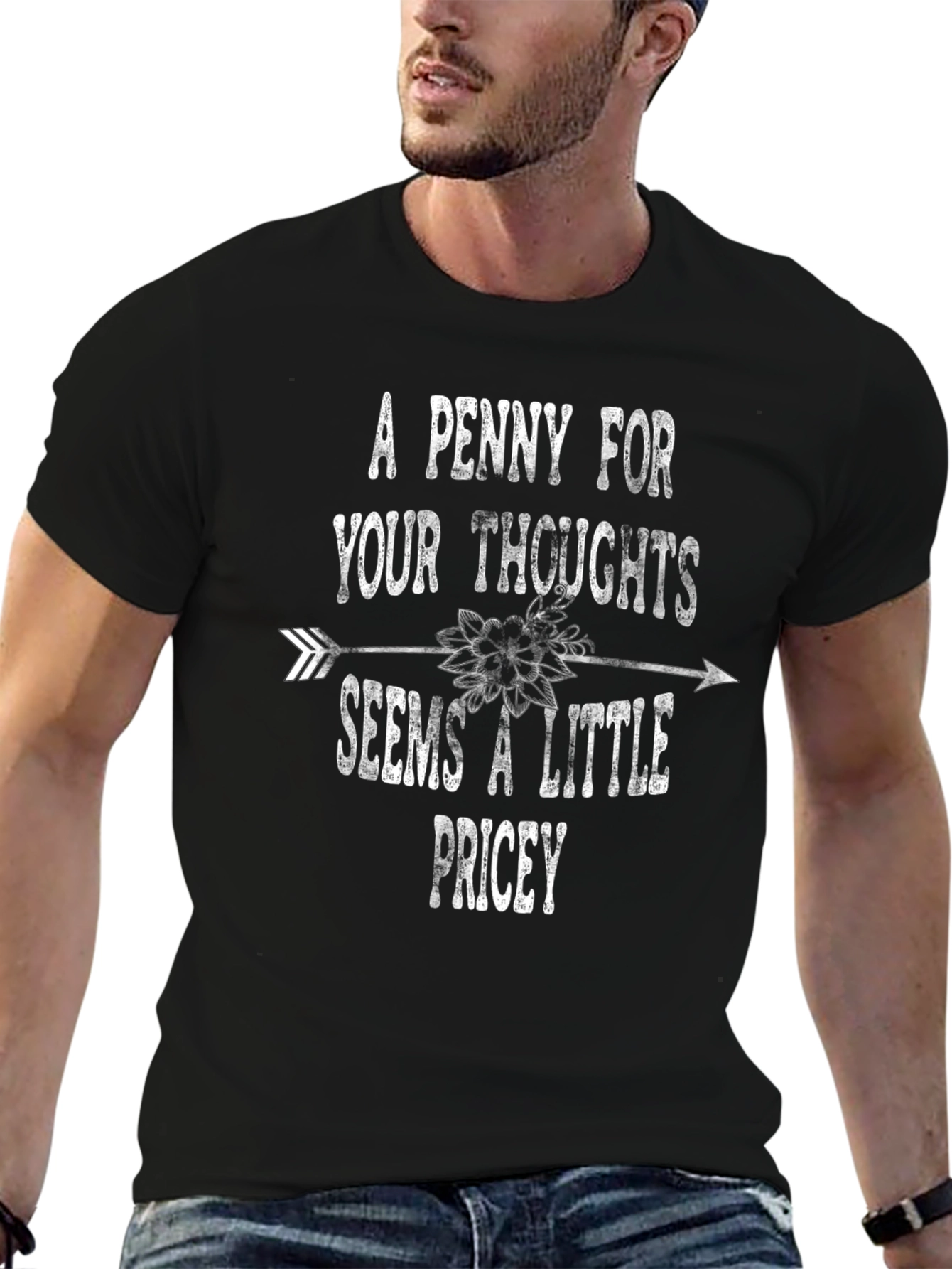 Black A Penny for Your Thoughts Funny T-Shirt view 6
