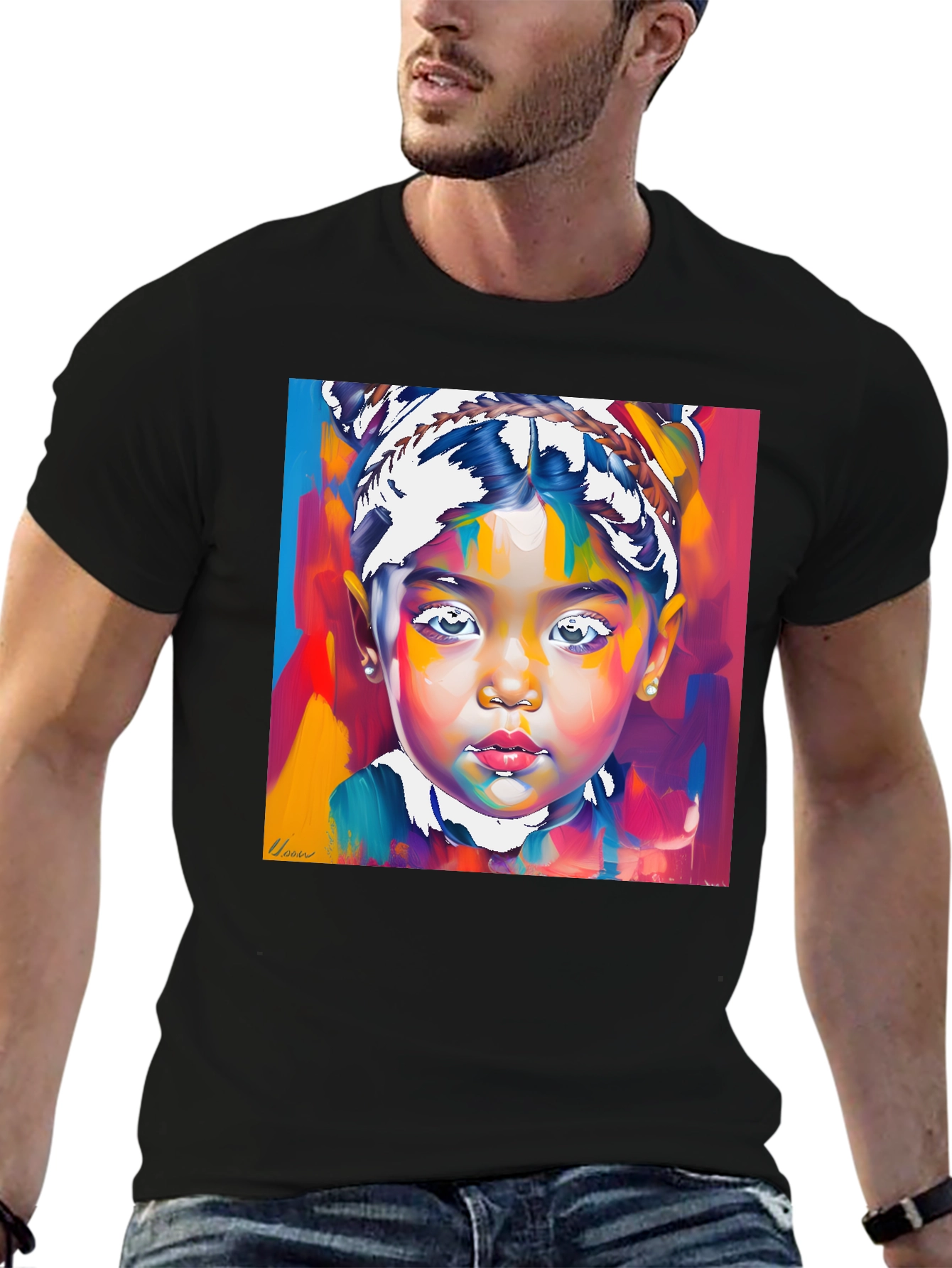 Black Artistic Child Portrait Graphic Tee - Bold & Unique view 6