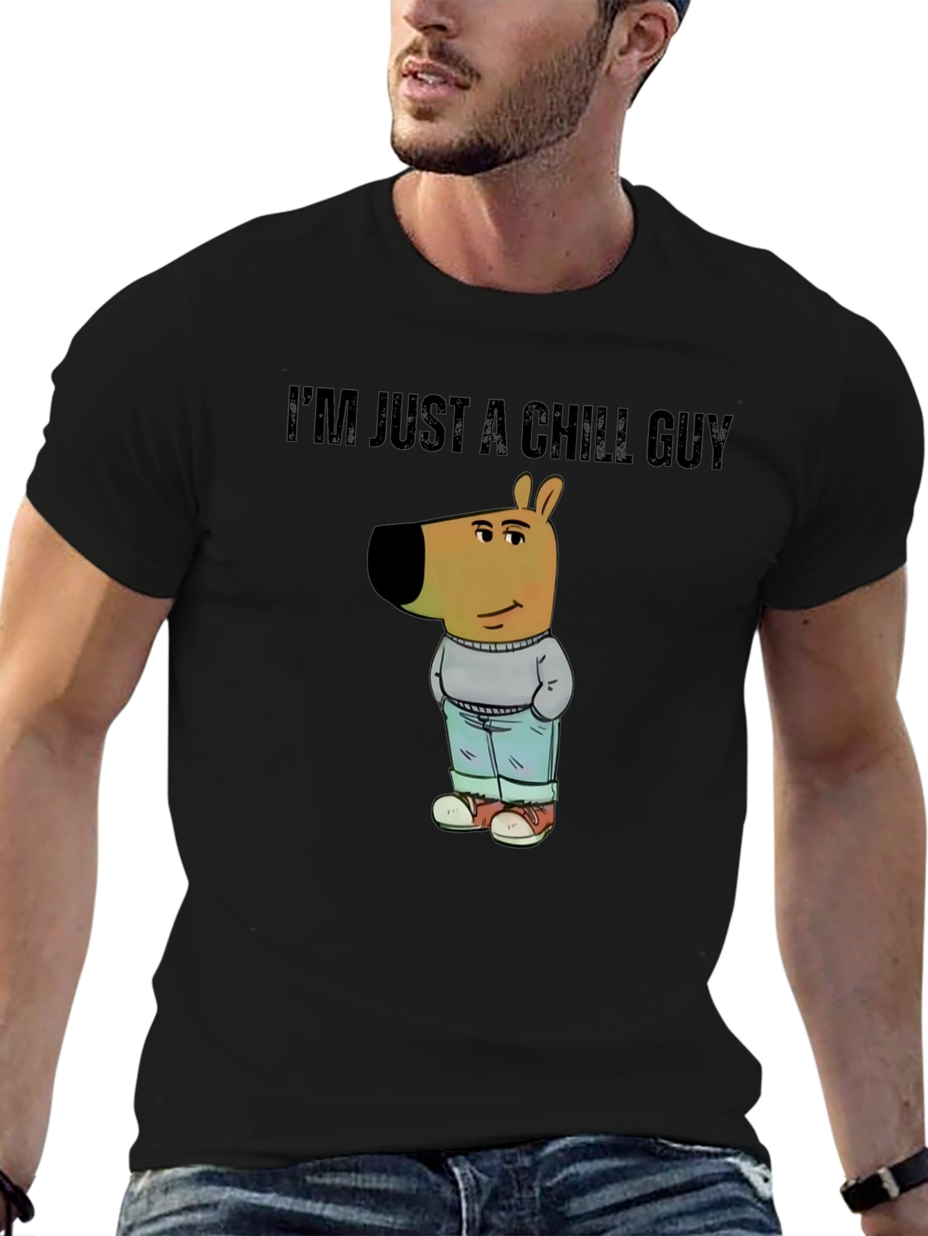 Black Chill Guy Cartoon Dog T-Shirt view 6