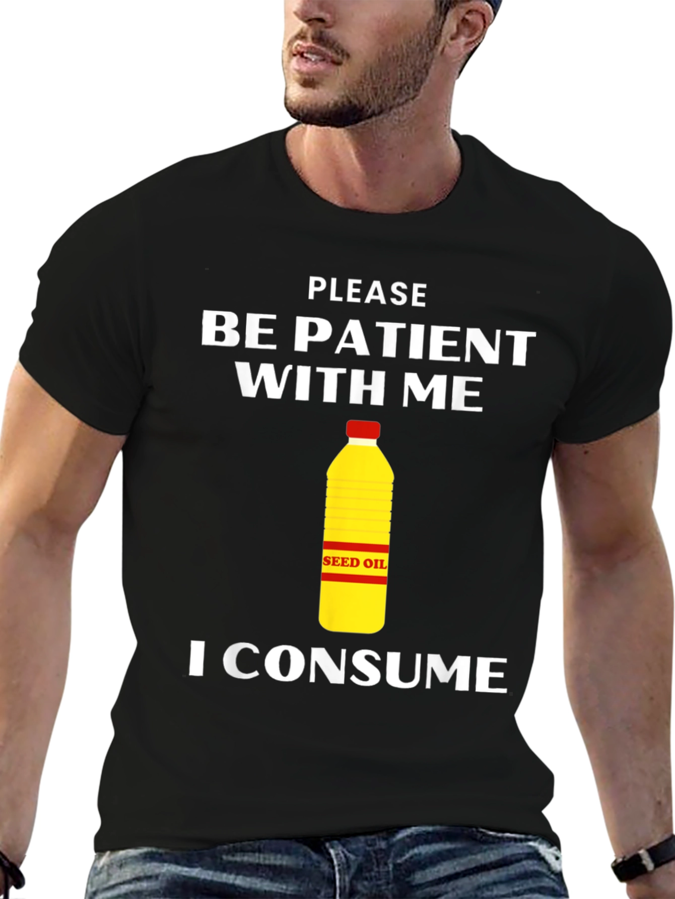 Black Patient Seed Oil Consumer T-Shirt - Black Cotton Tee view 6