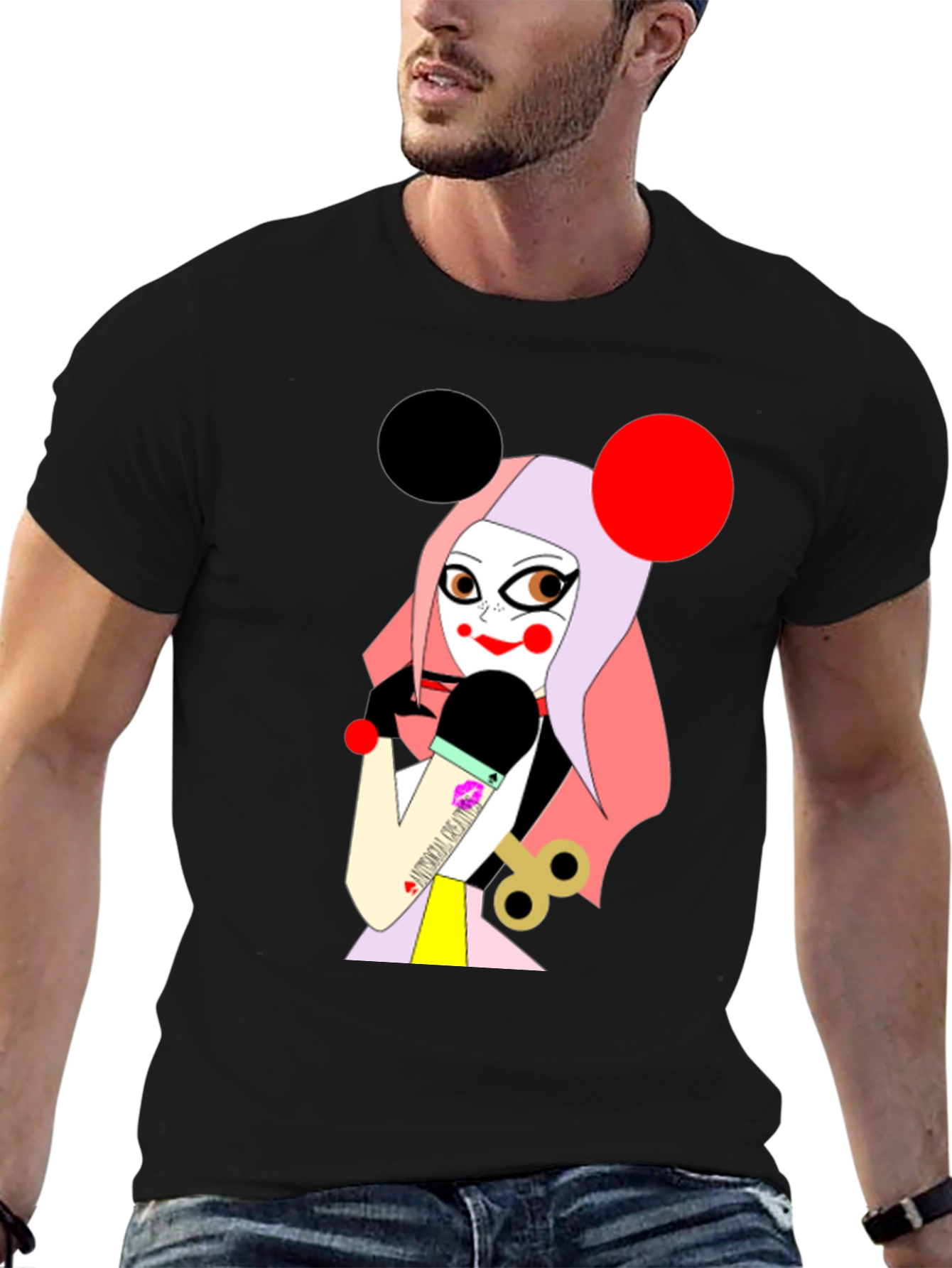 Black Unique Graphic T-Shirt: Cartoon Character view 6