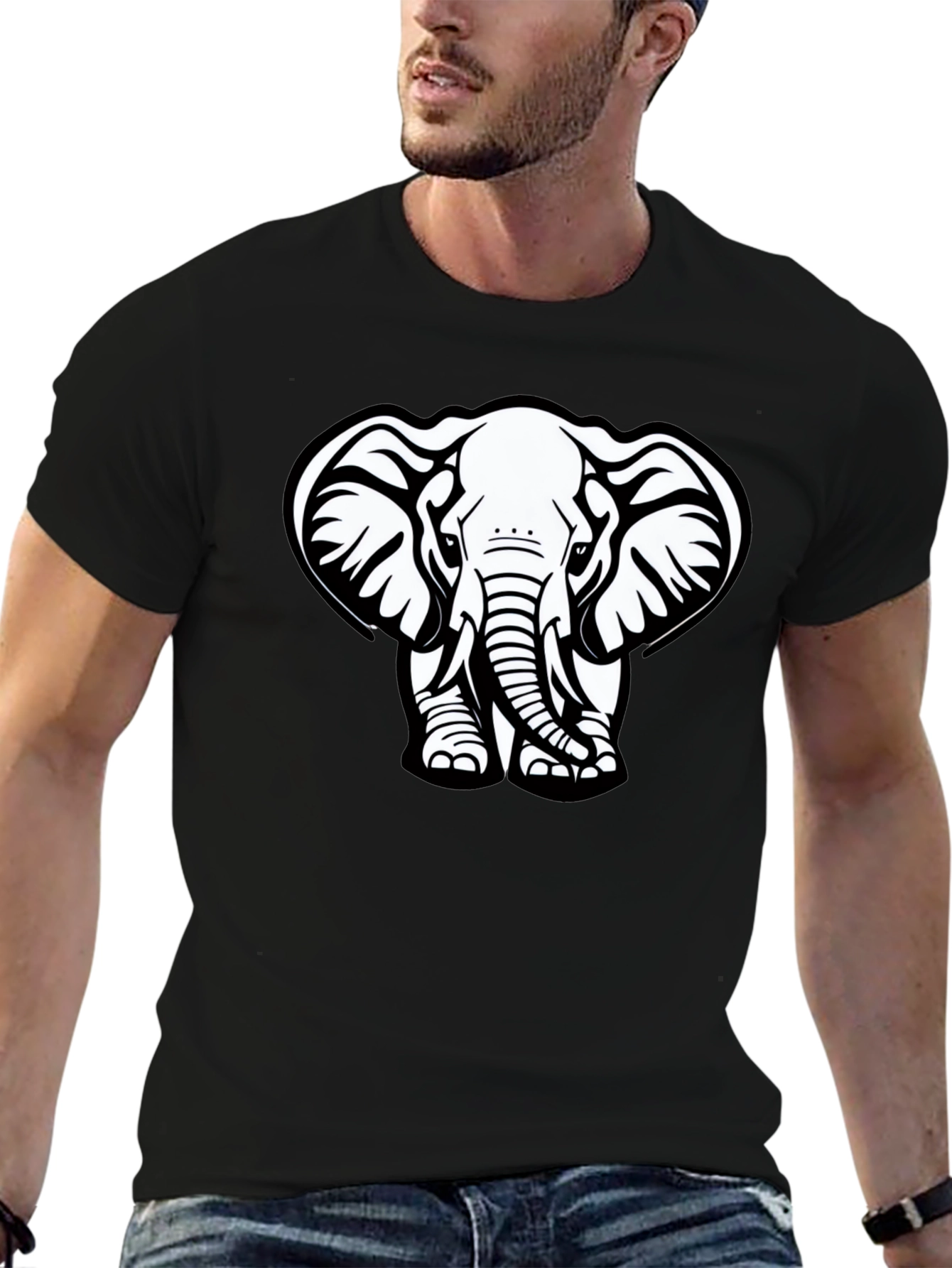 Black Elephant Graphic Tee - Black Cotton T-Shirt view 6