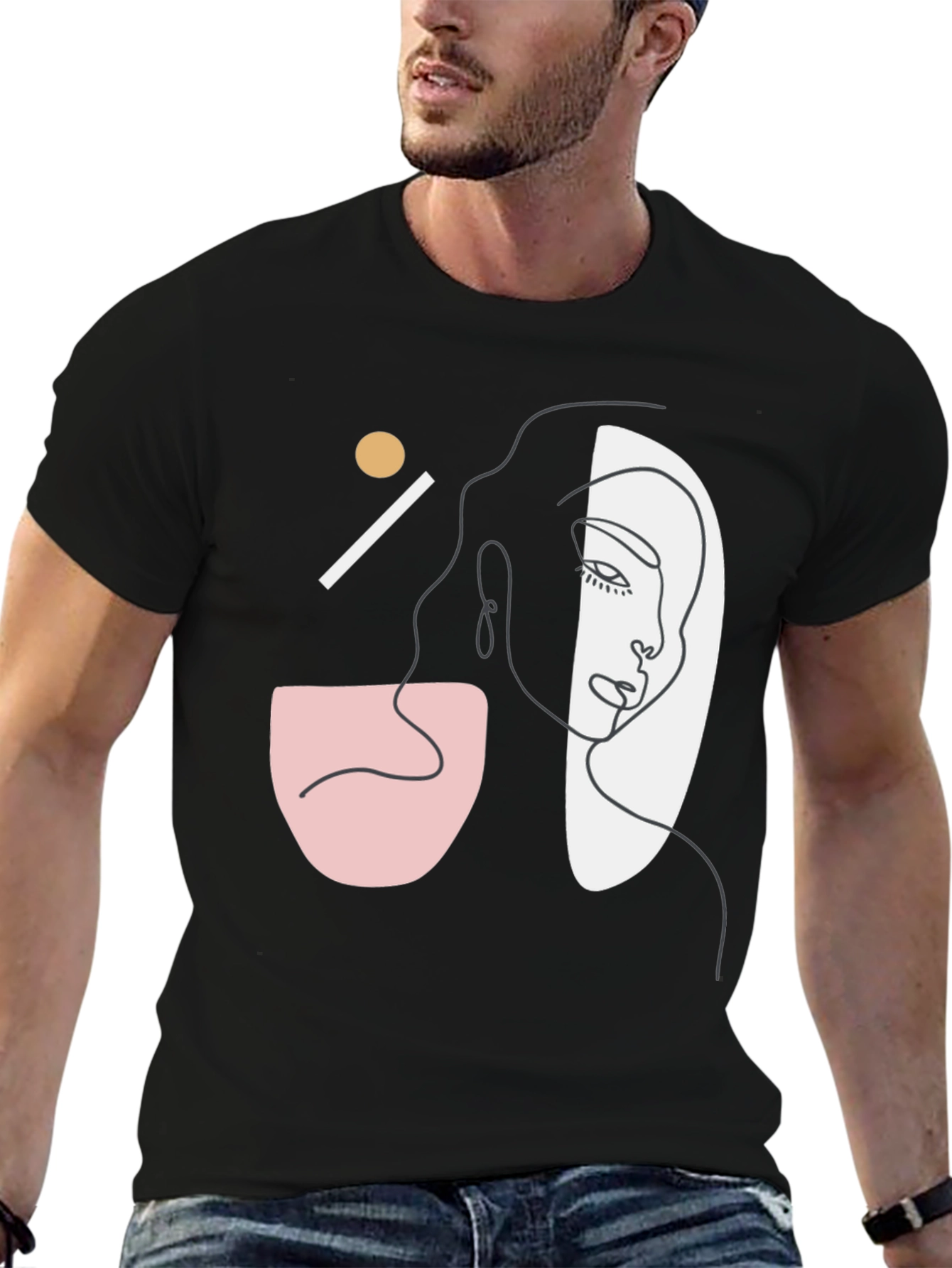 Black Abstract Face Graphic Tee - Modern Art Style view 6