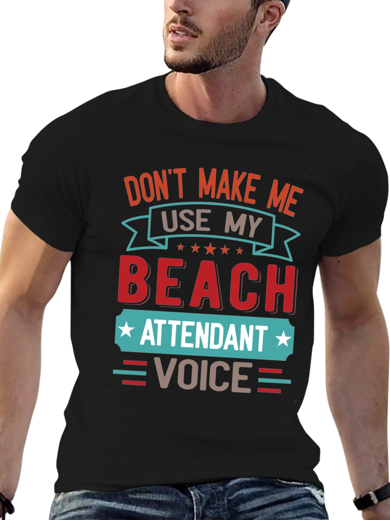 Black Beach Attendant Voice Funny T-Shirt view 6