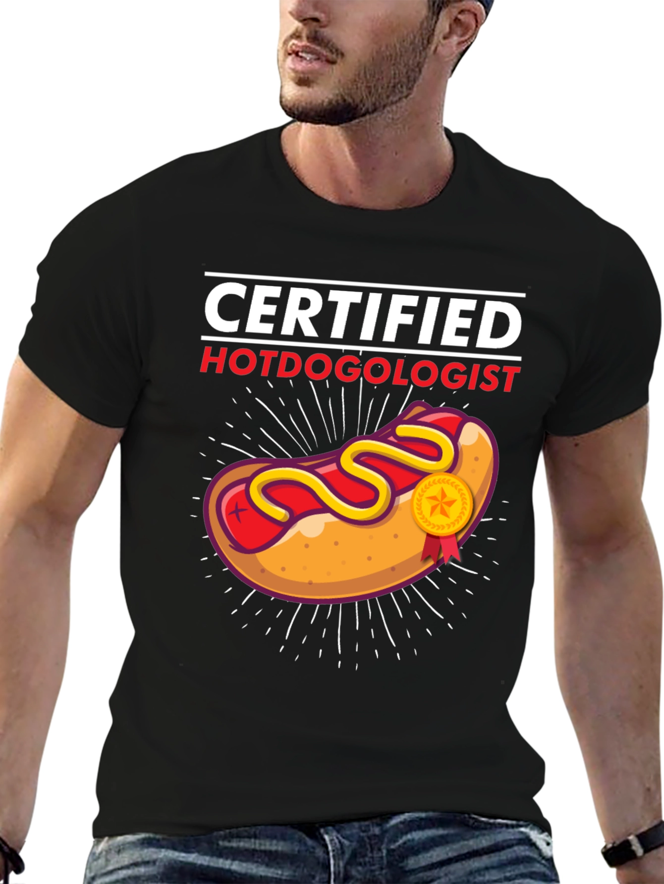 Black Certified Hotdogologist Black Graphic T-Shirt view 6