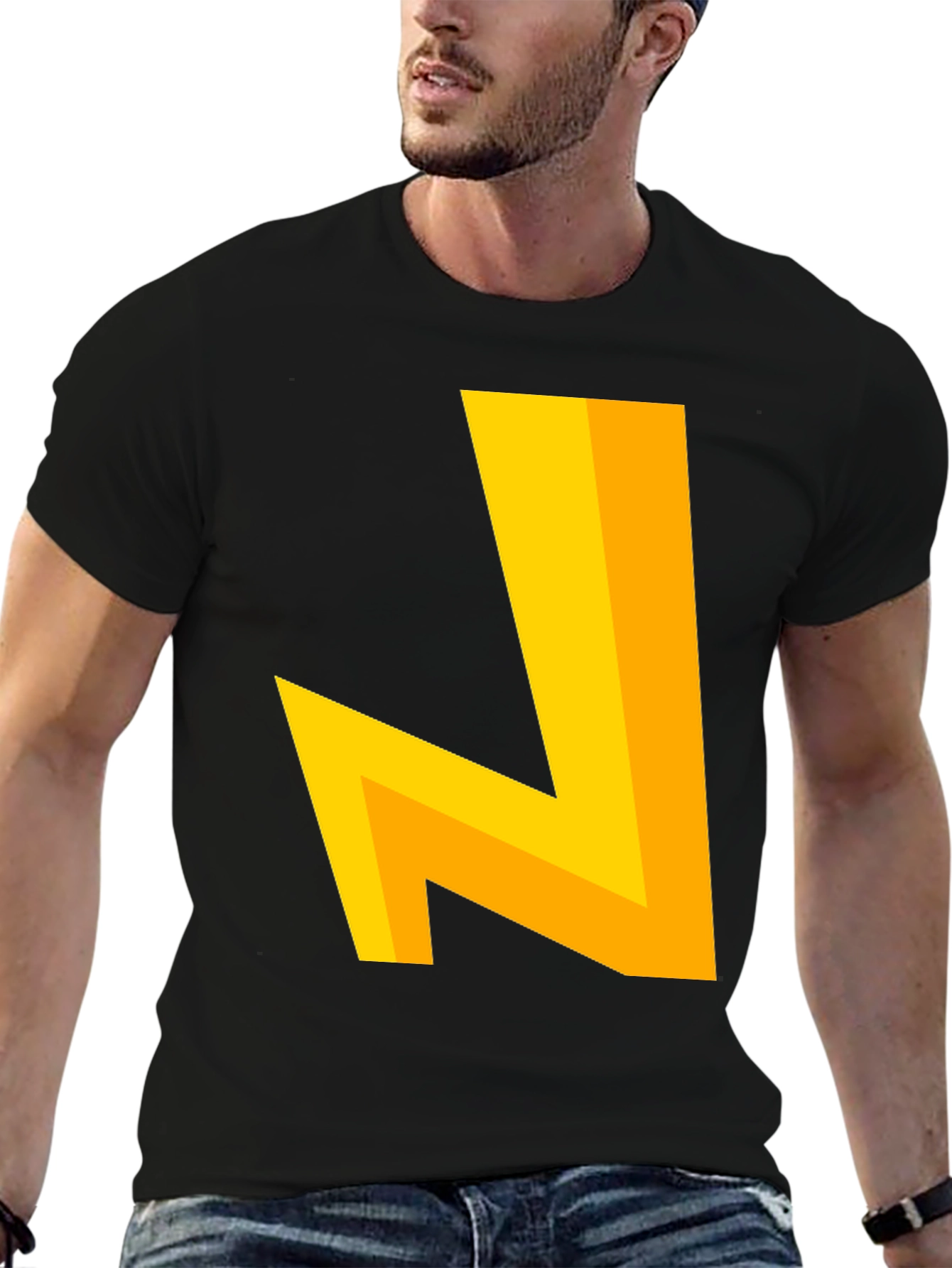 Black Modern Geometric Tee - Bold Yellow Design view 6