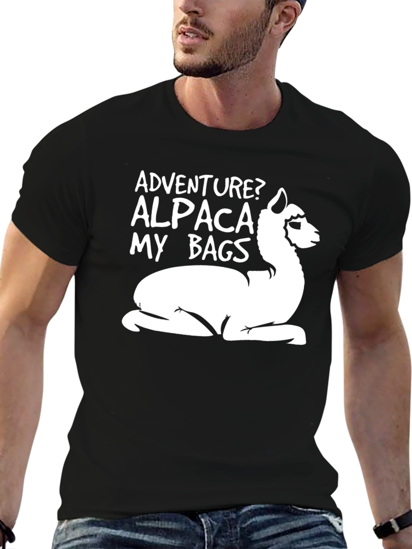 Black Adventure Alpaca T-Shirt - Funny Graphic Tee view 6