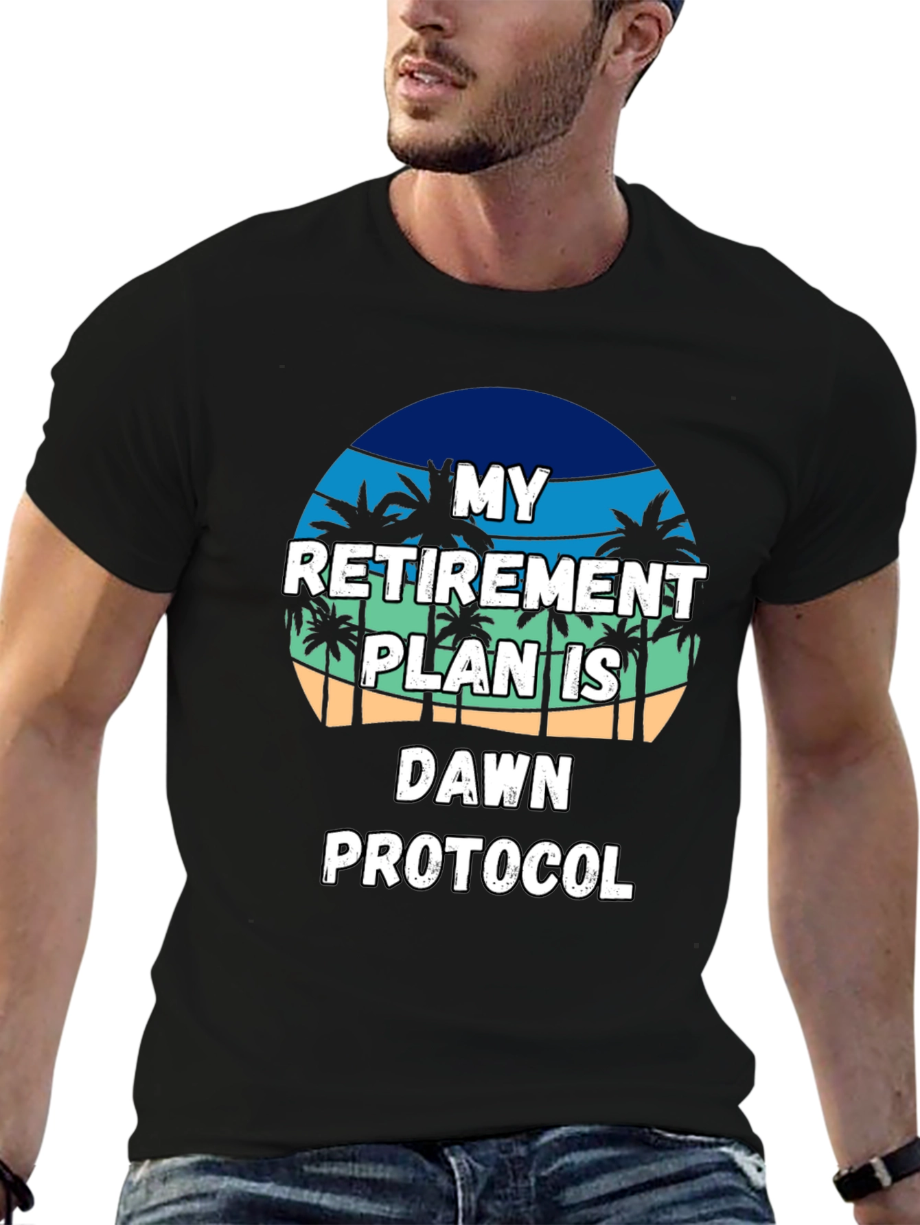 Black Retirement Plan T-Shirt: Dawn Protocol, Beach Vibes view 6