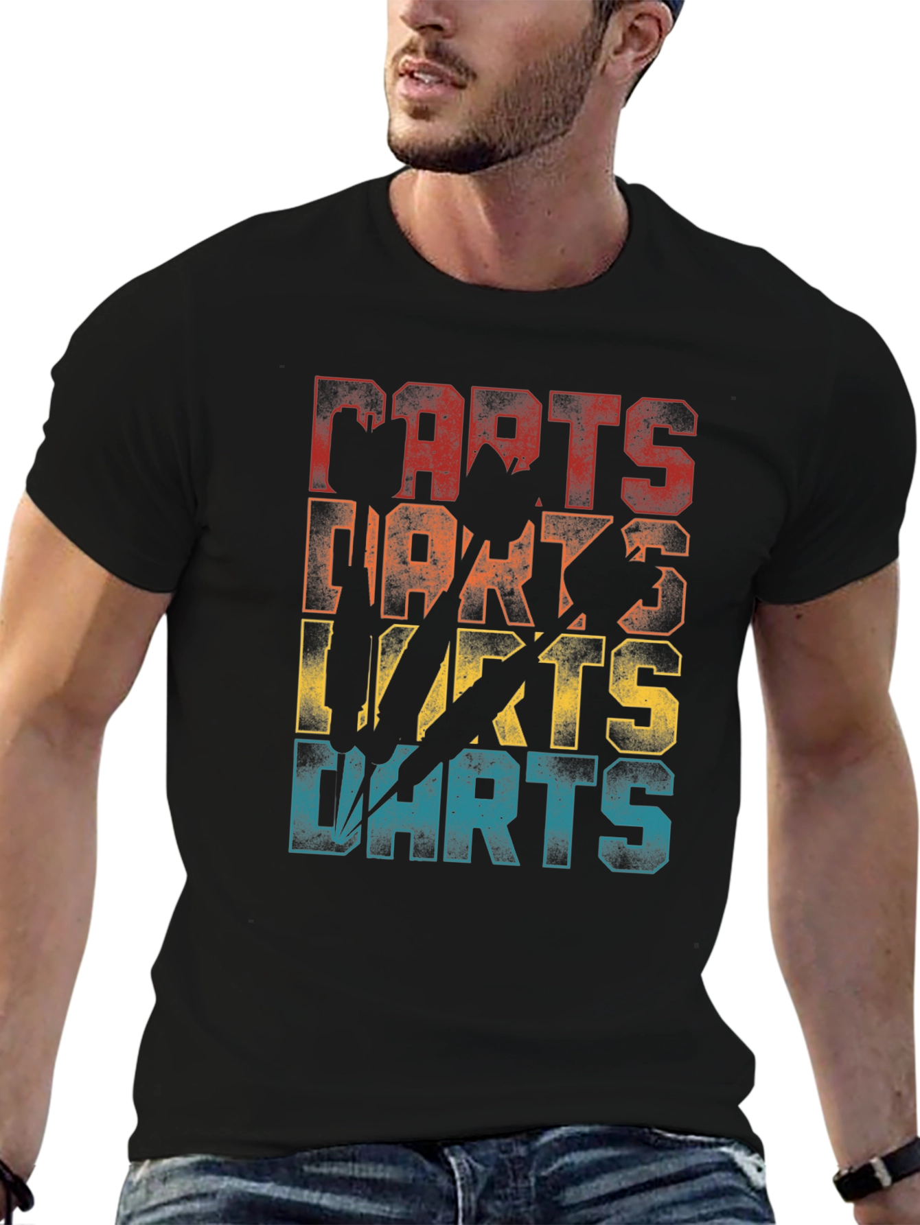 Black Retro Darts T-Shirt | Claw Mark Dart Design view 6