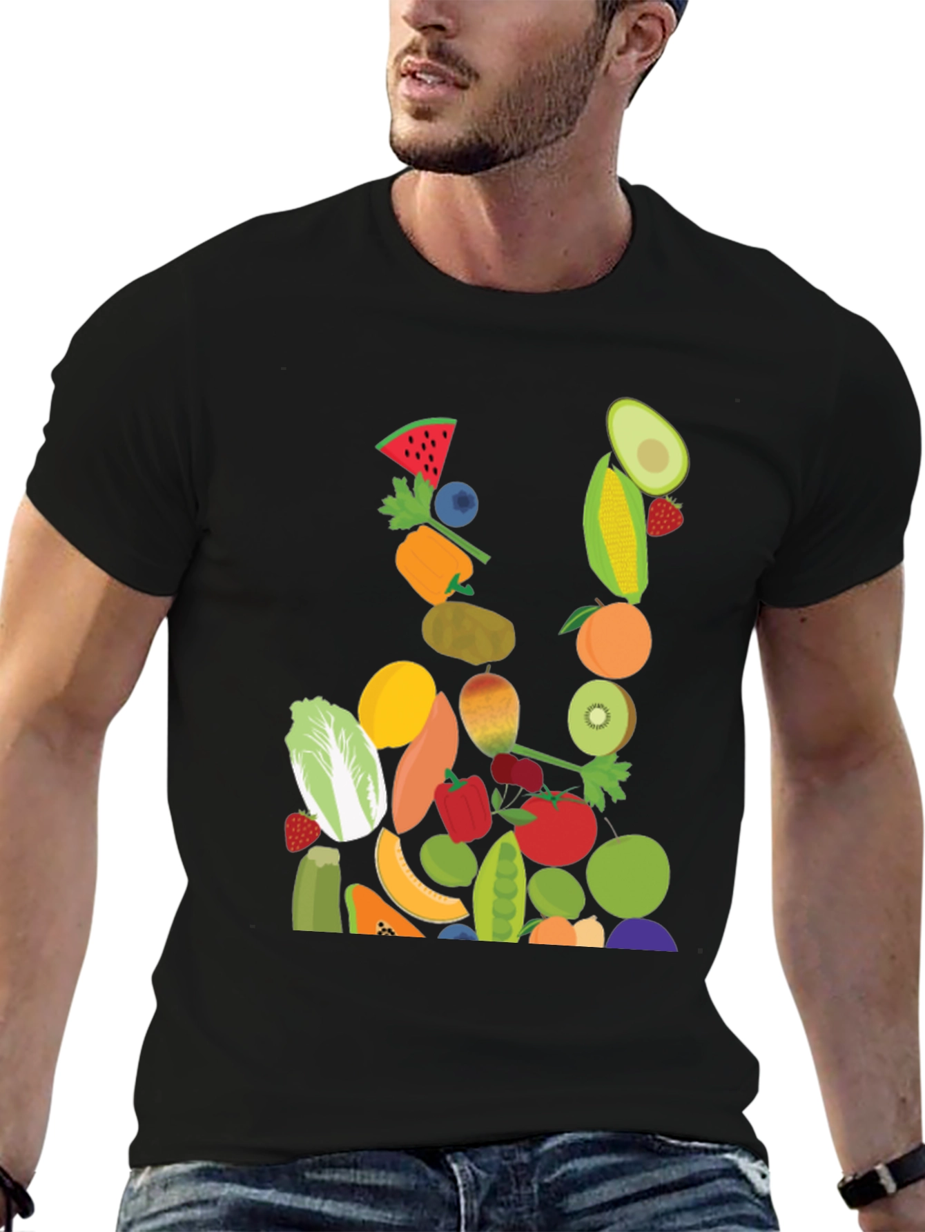 Fruit & Veggie Print Black T-Shirt - 6