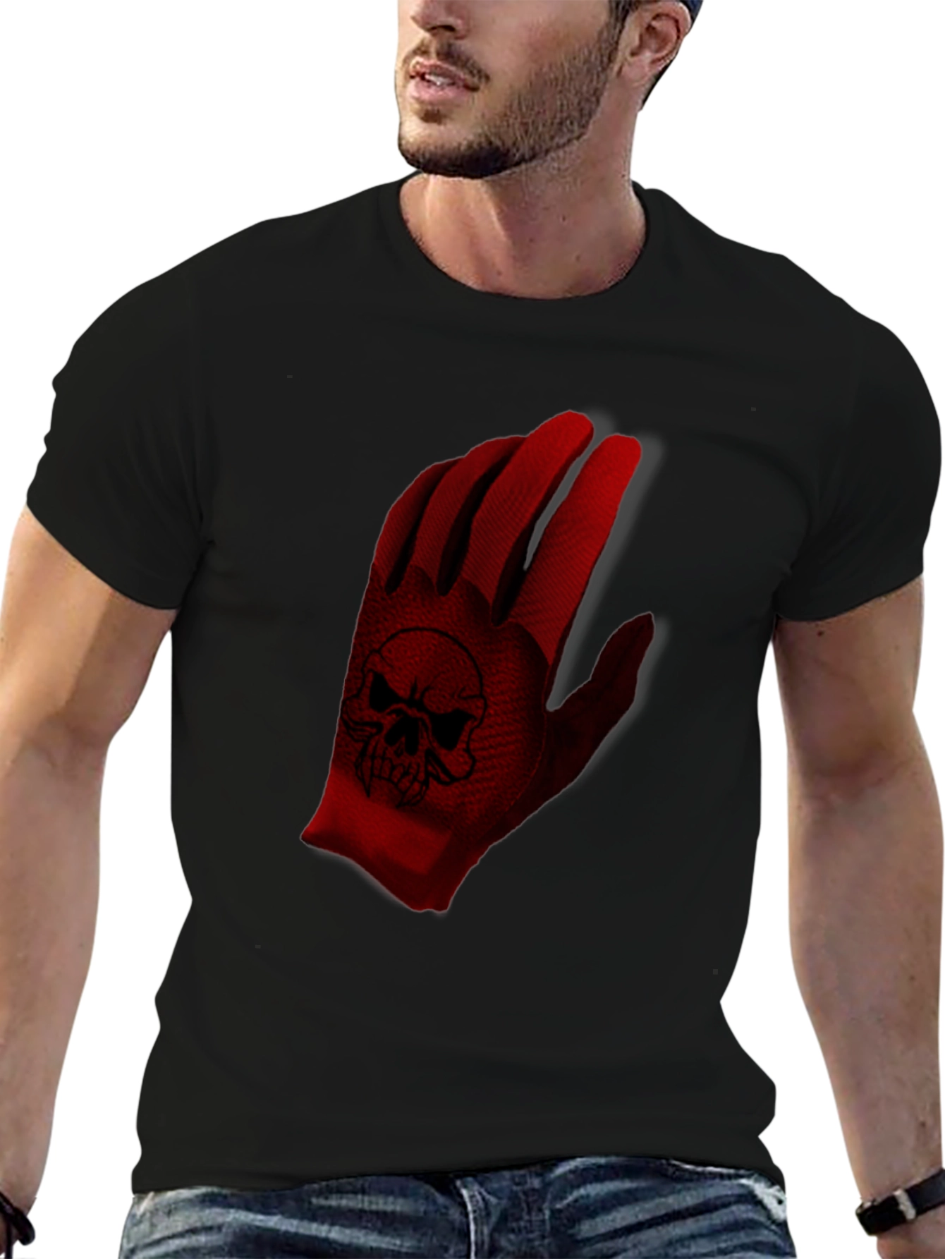 Black Skull Glove Graphic T-Shirt view 6