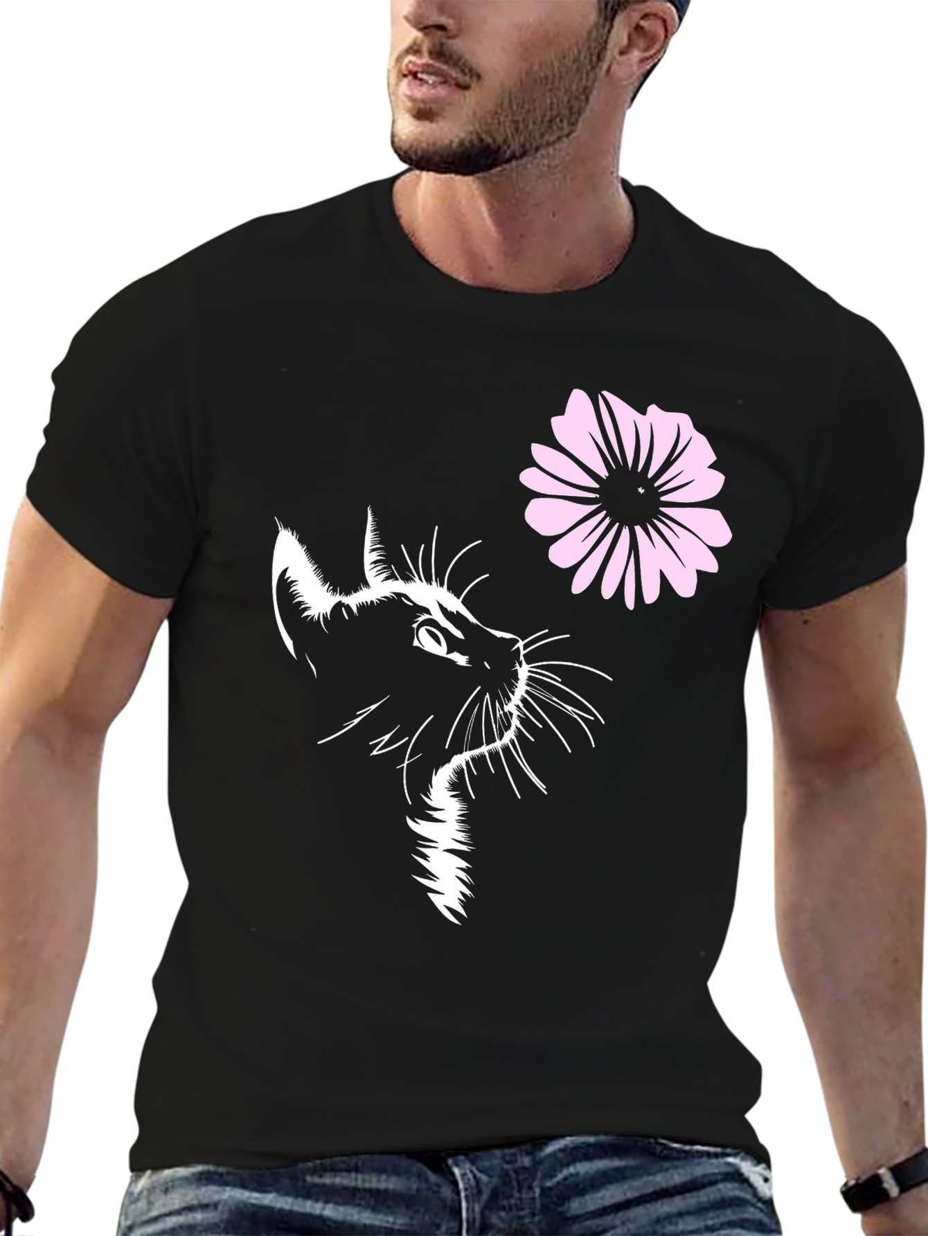 Black Black Cat & Flower Graphic T-Shirt view 6