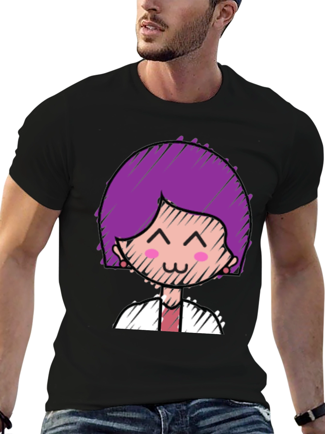 Black Cute Character Graphic Tee - Black Cotton Blend view 6