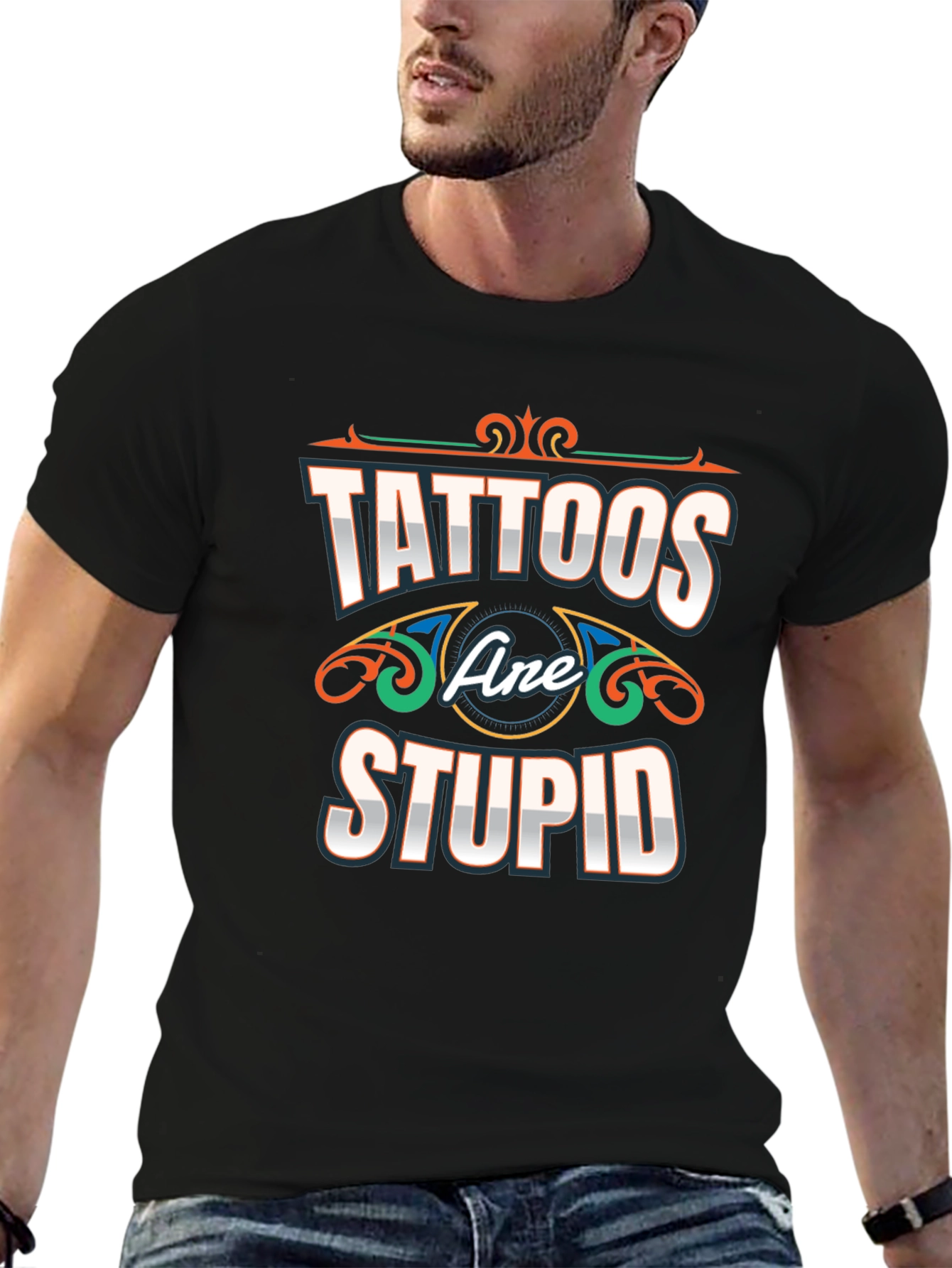 Black Tattoos Are Stupid T-Shirt - Novelty Graphic Tee view 6