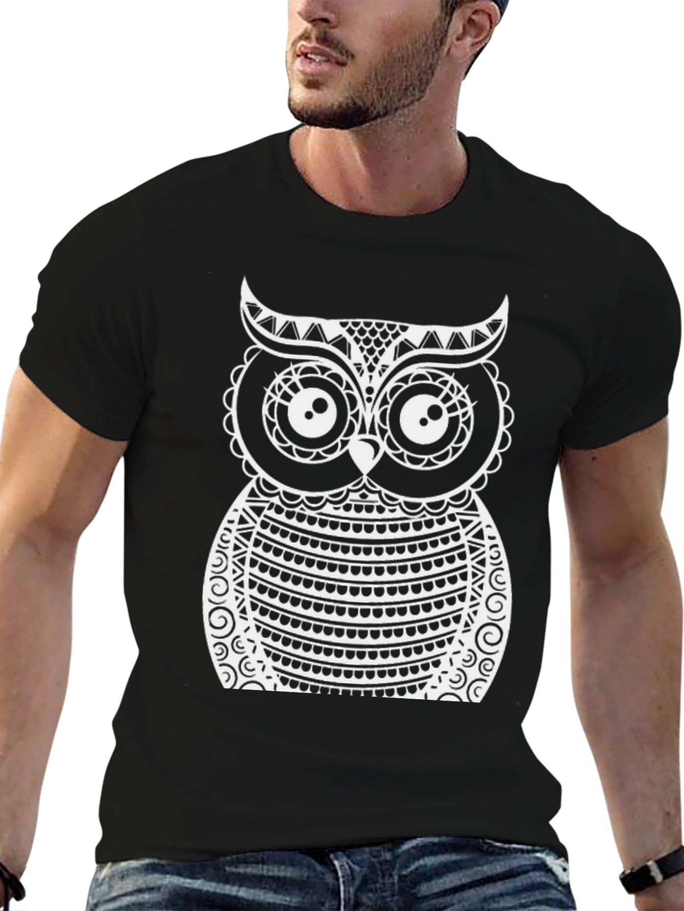 Black Owl Graphic Print Black T-Shirt view 6