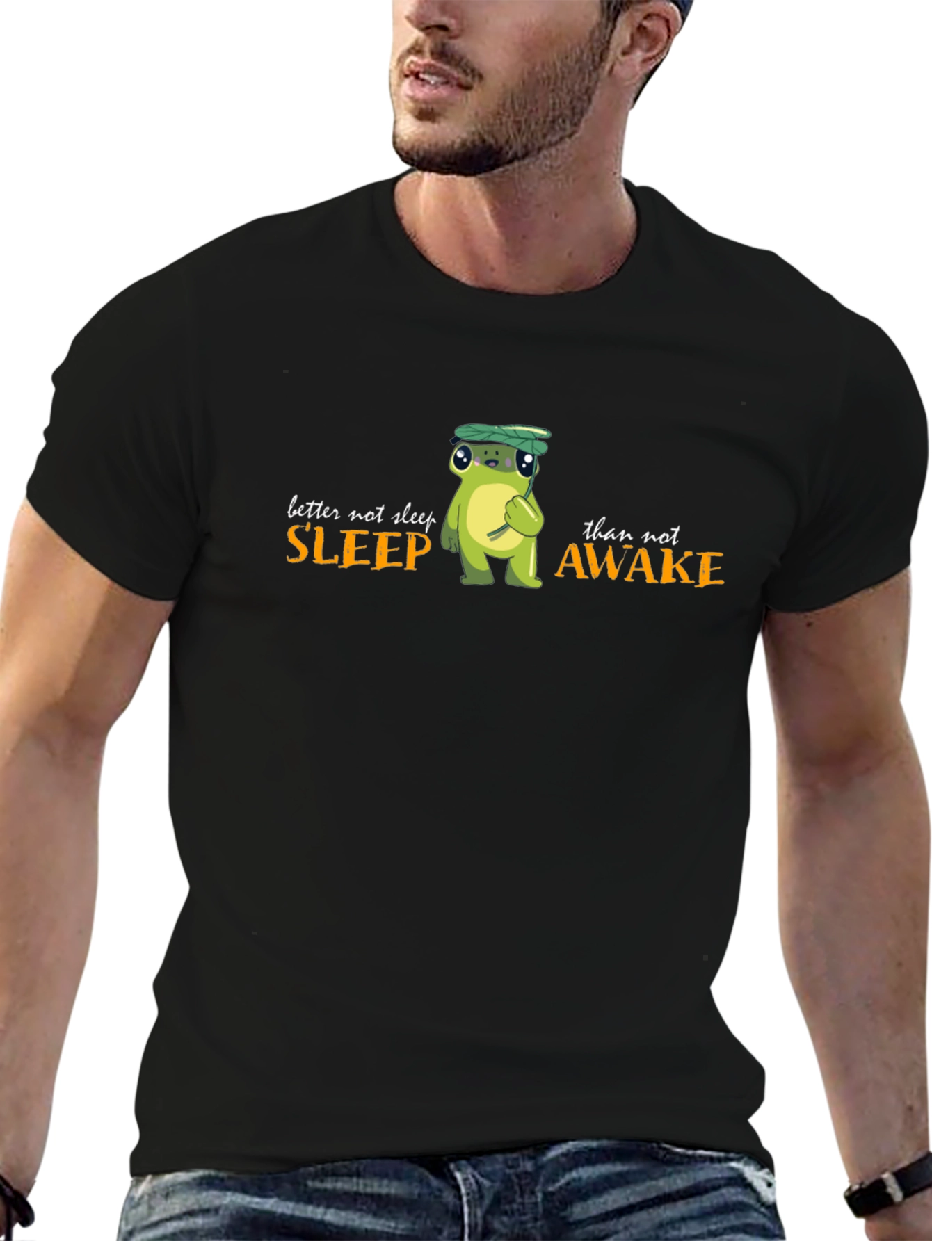 Black Better Not Sleep Frog Graphic Black T-Shirt view 6