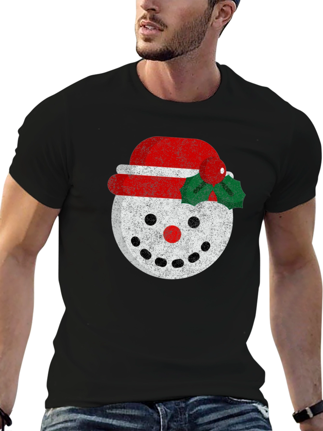 Black Festive Snowman Graphic Tee - Holiday Cheer view 6