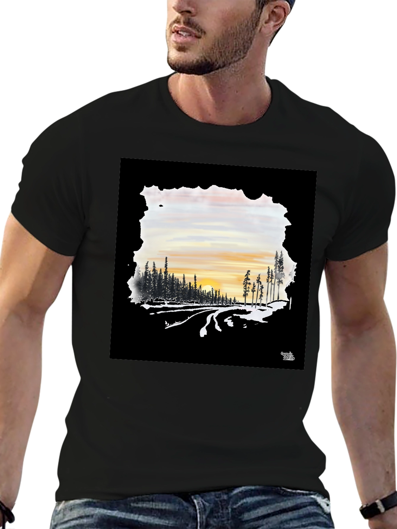 Black Sunset Road Black Graphic Tee view 6