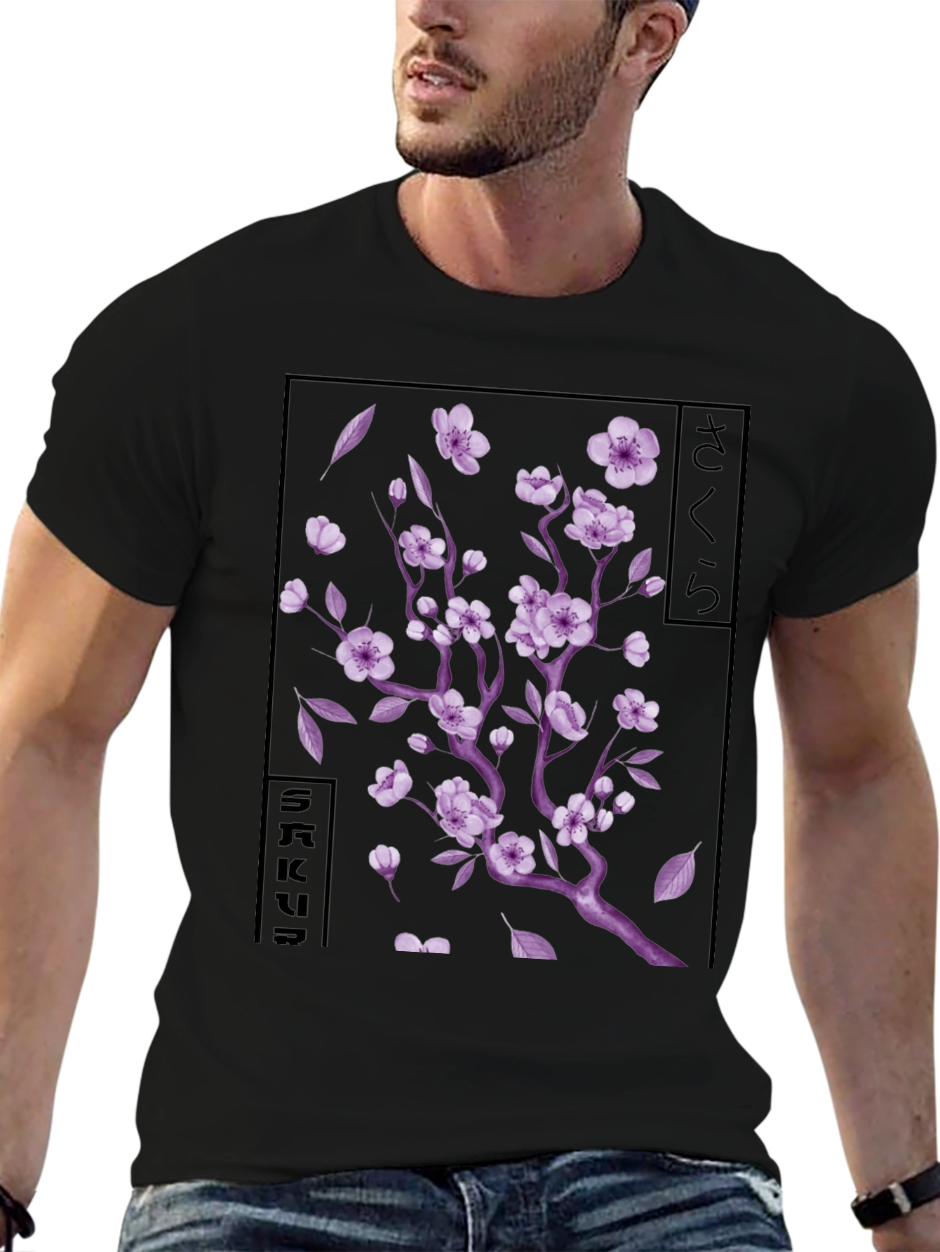 Black Sakura Blossom Graphic T-Shirt - Japanese Cherry Tree view 6