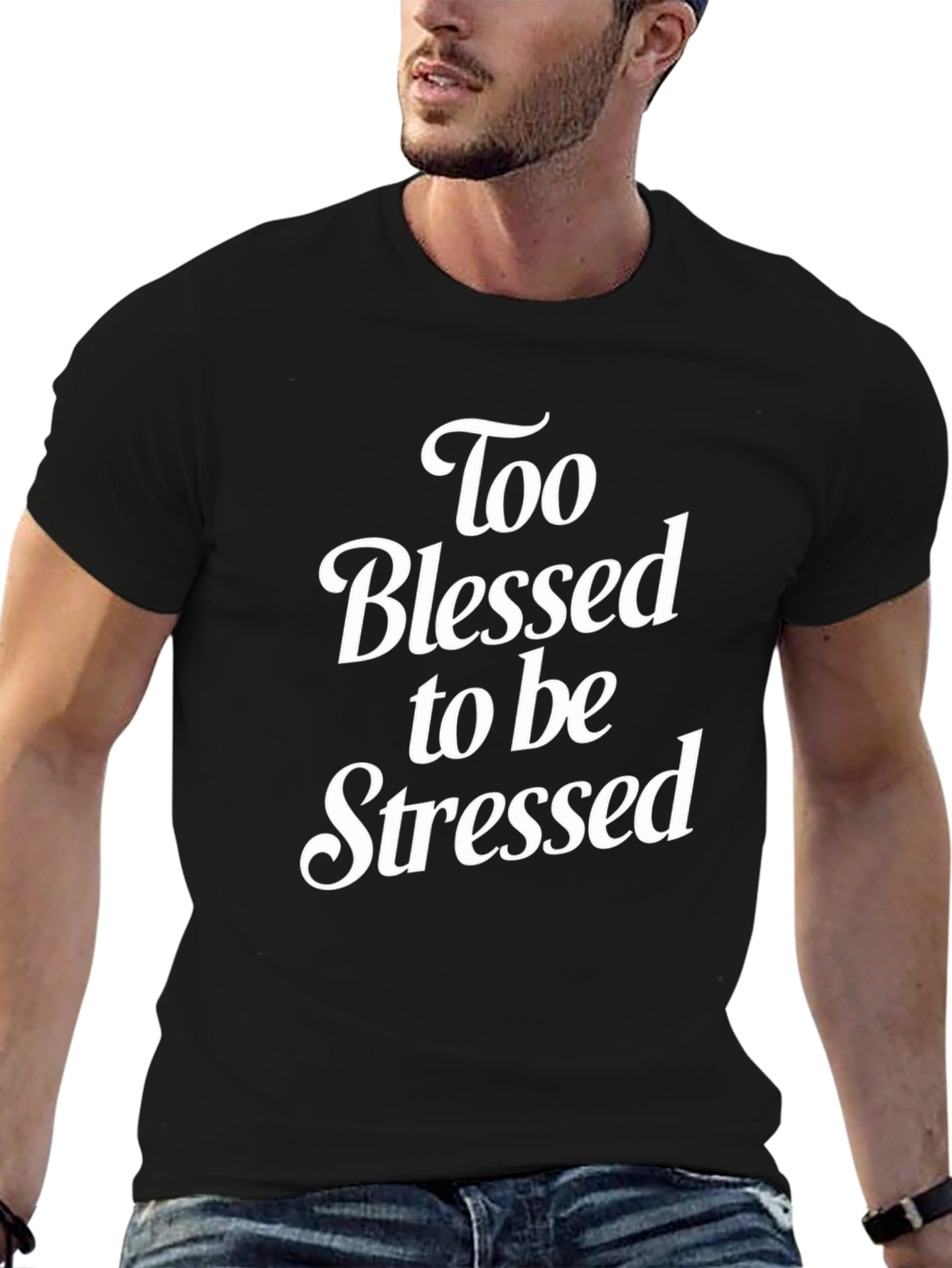 Black Too Blessed to be Stressed Graphic T-Shirt view 6