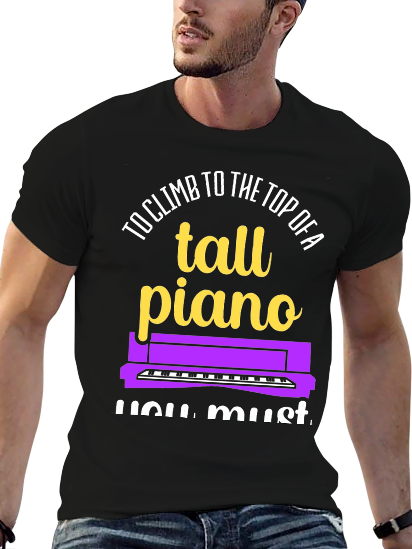 Black Tall Piano Graphic Tee - Musician's Novelty Shirt view 6