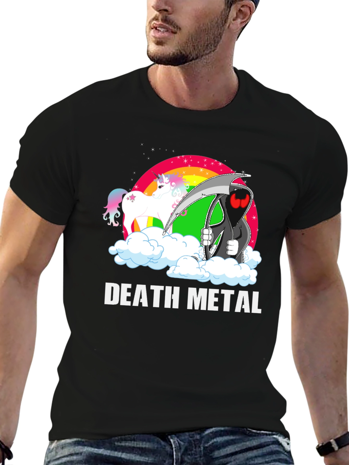 Black Death Metal Unicorn Graphic T-Shirt view 6