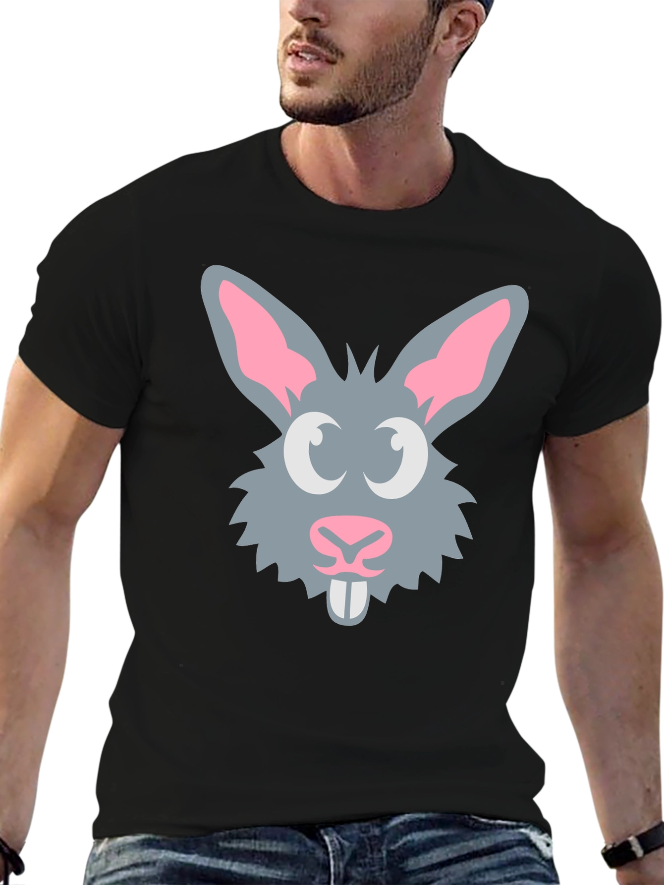 Black Bunny Graphic Tee - Fun Rabbit Design T-Shirt view 6