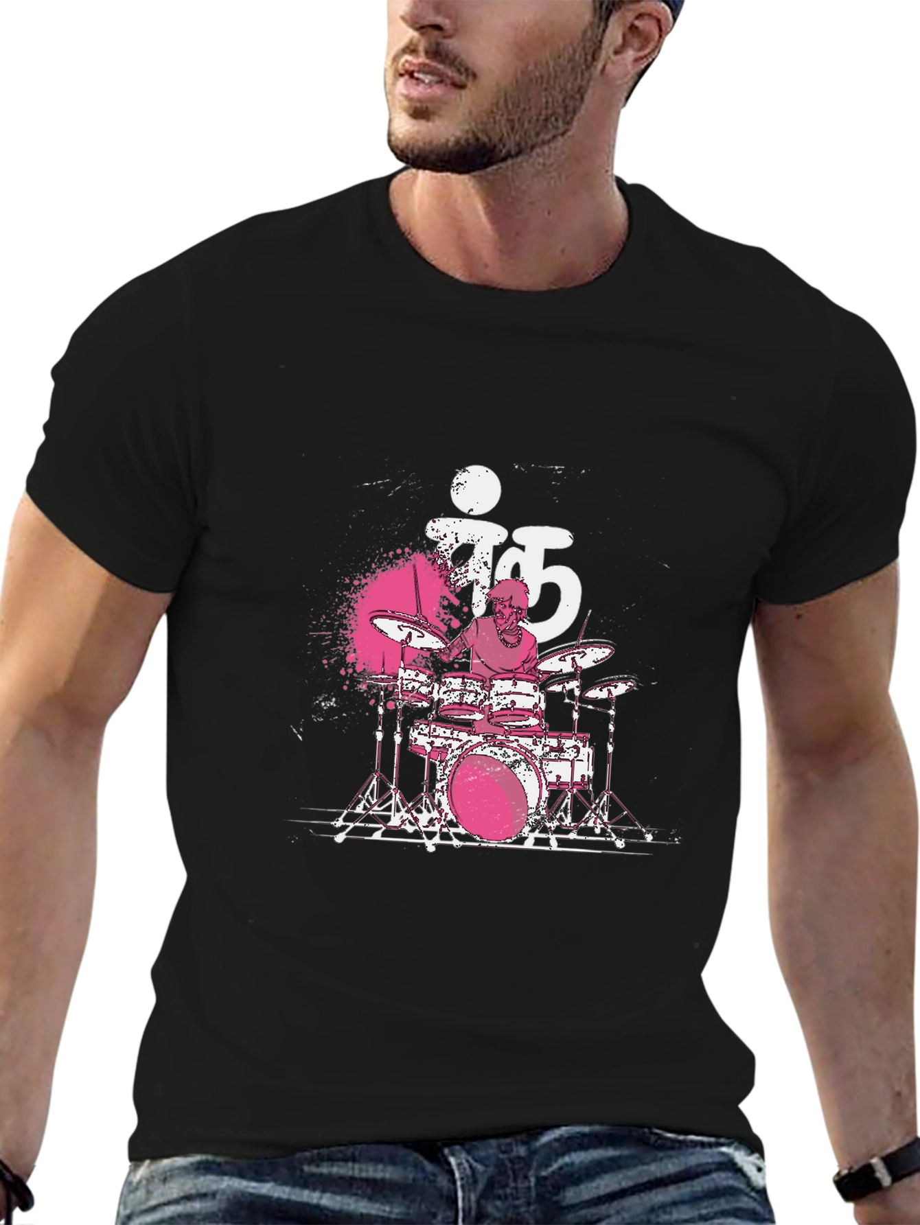 Black Drummer T-Shirt - Black Cotton Tee view 6