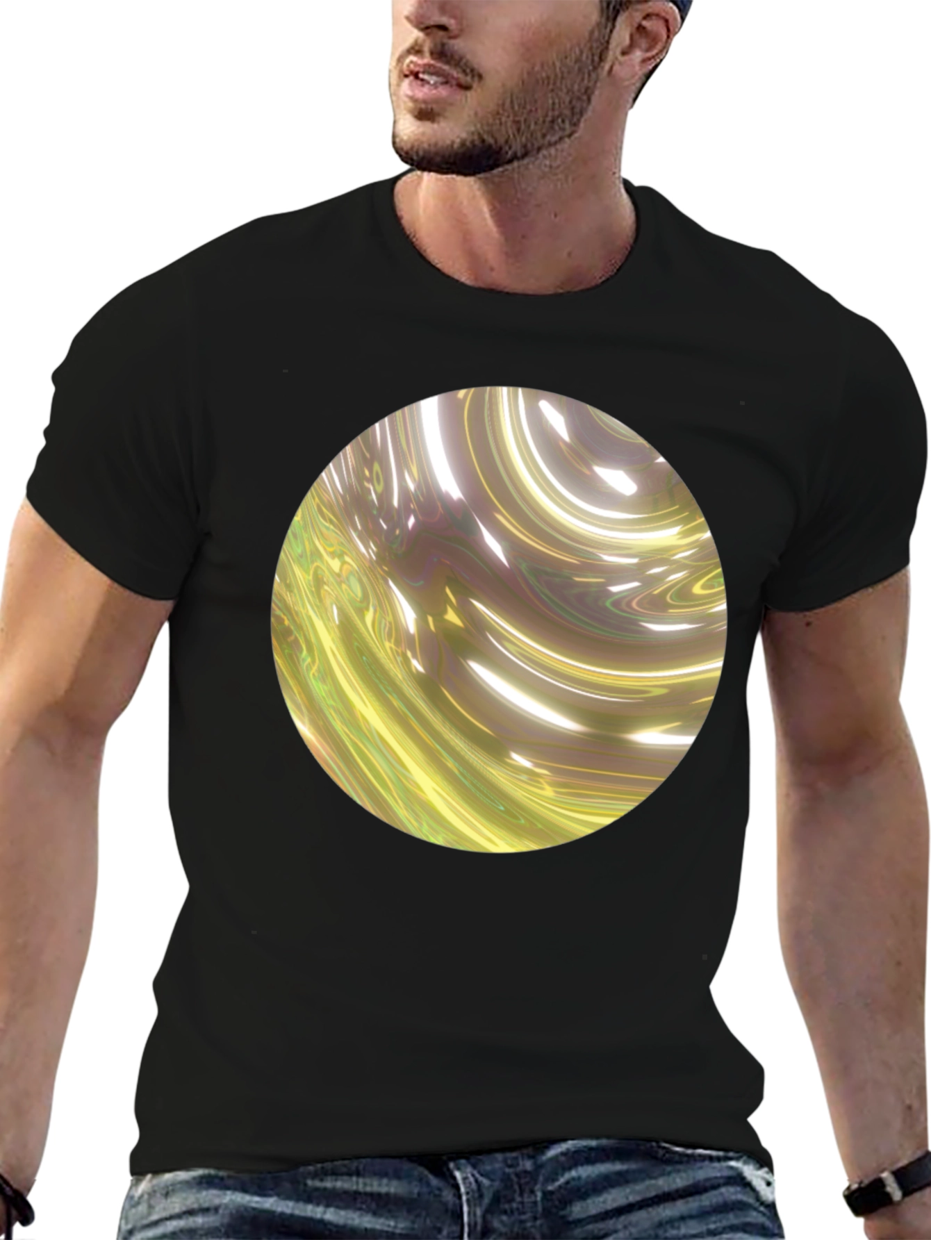 Black Abstract Swirl Graphic Black T-Shirt view 6