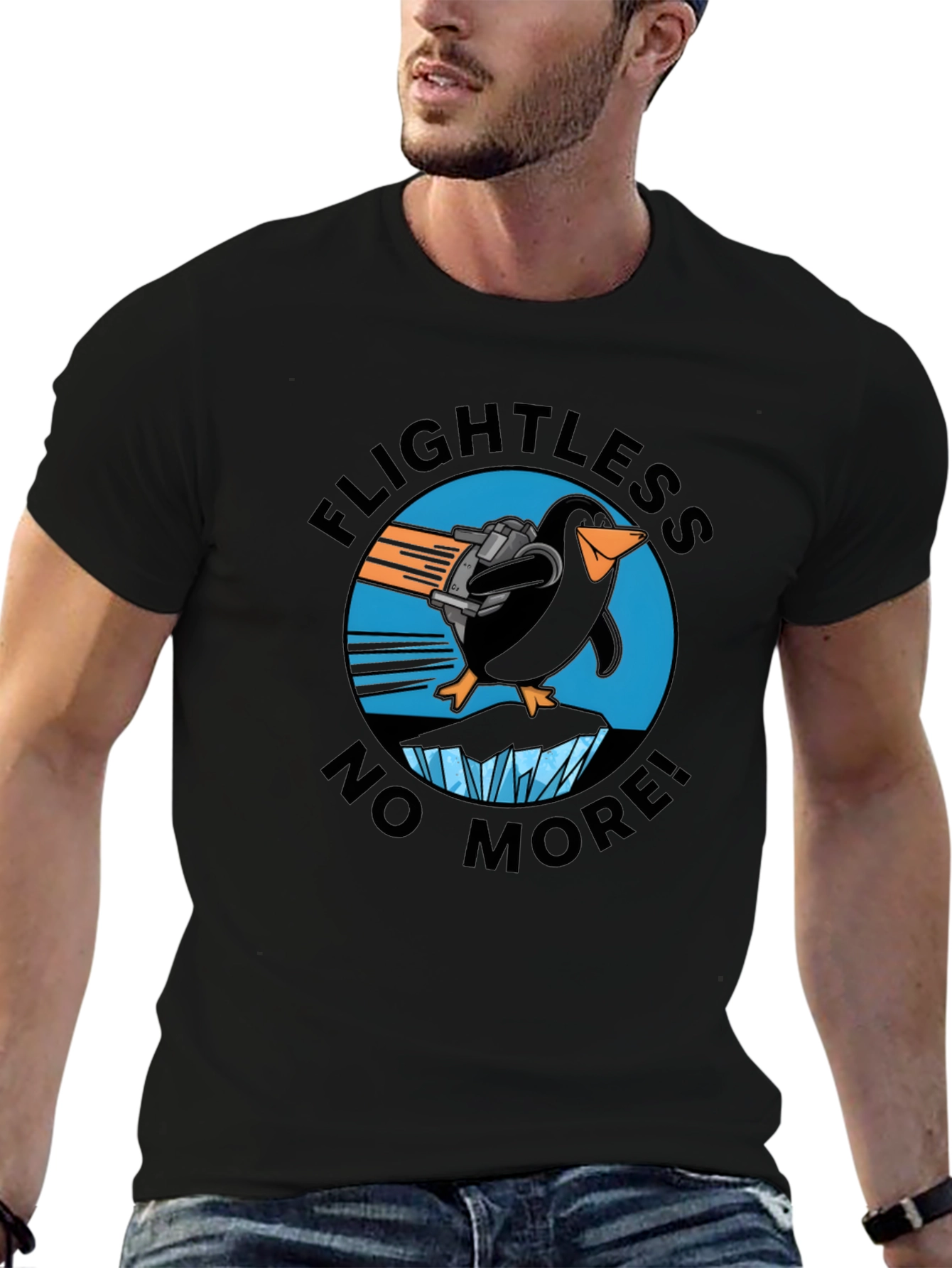 Black Flightless No More Penguin T-Shirt view 6