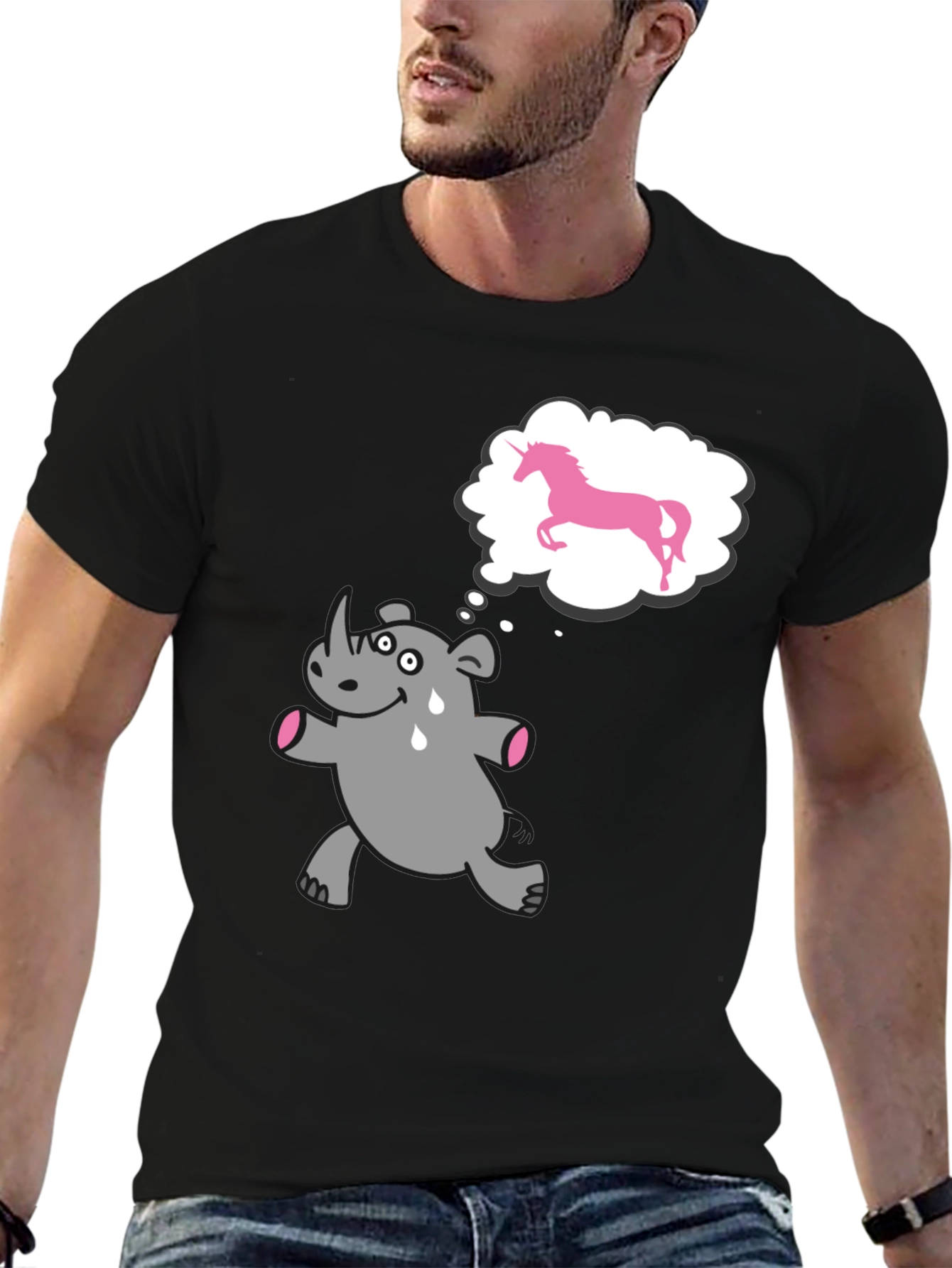 Black Funny Rhino Unicorn Dream Black T-Shirt view 6