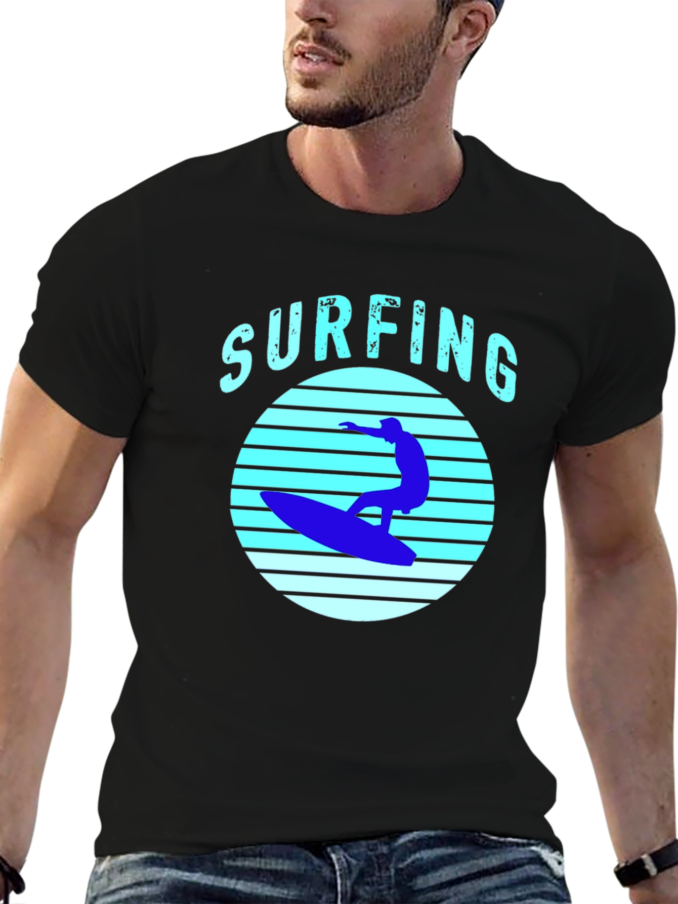 Black Surfing T-Shirt - Black Surf Graphic Tee view 6