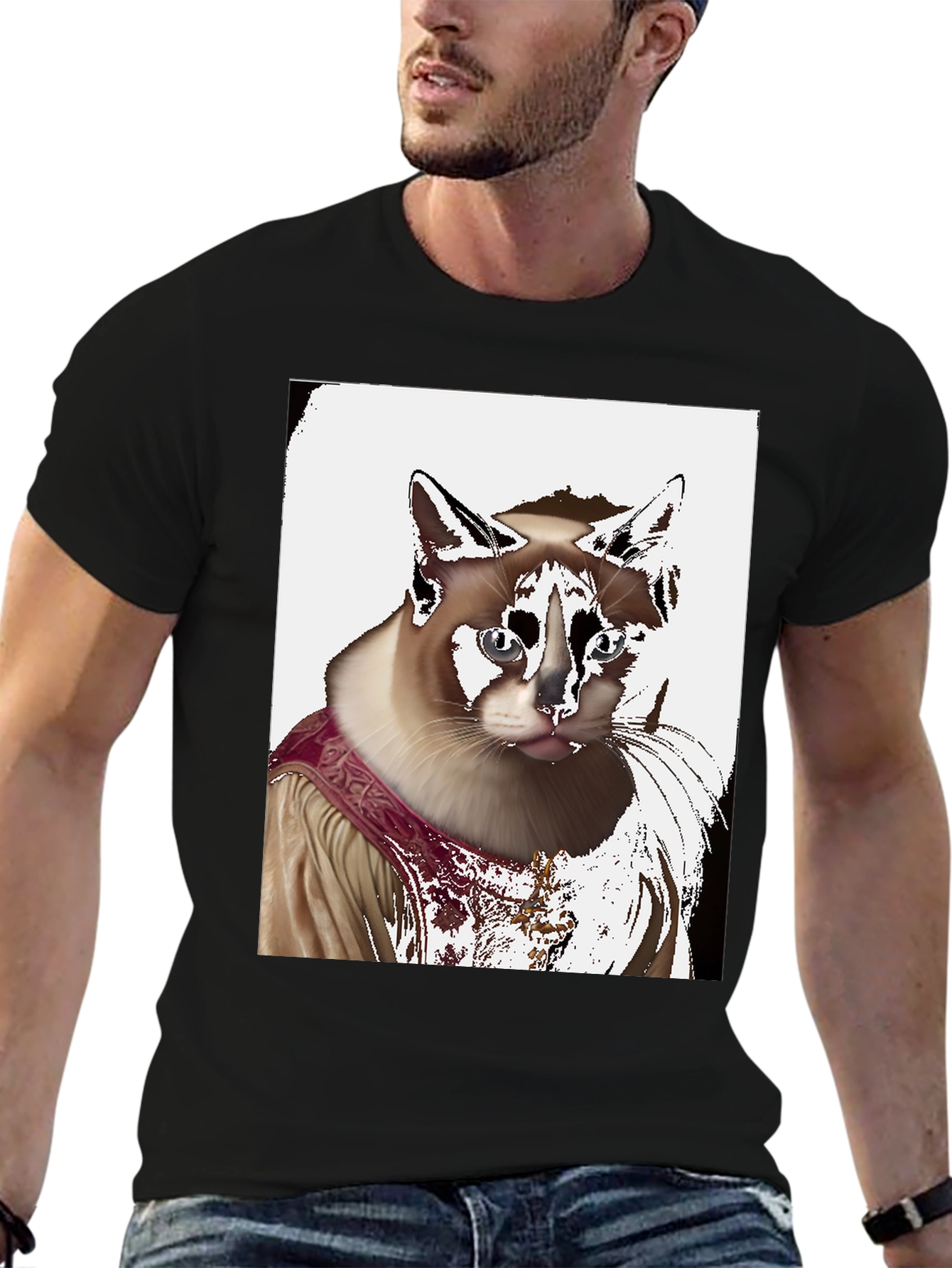 Black Regal Cat Portrait T-Shirt view 6