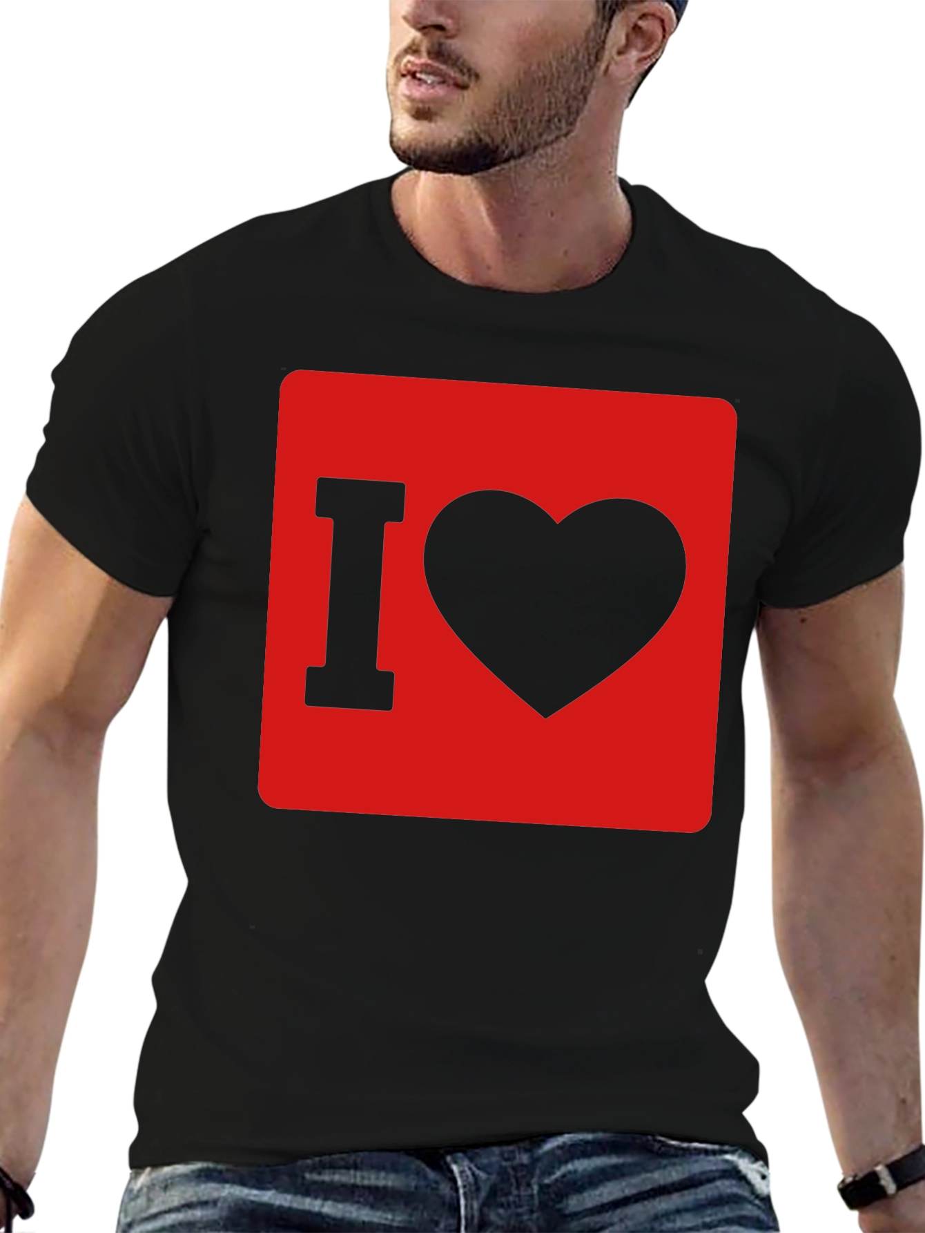 Black I Love Heart Graphic T-Shirt - Black Cotton Tee view 6