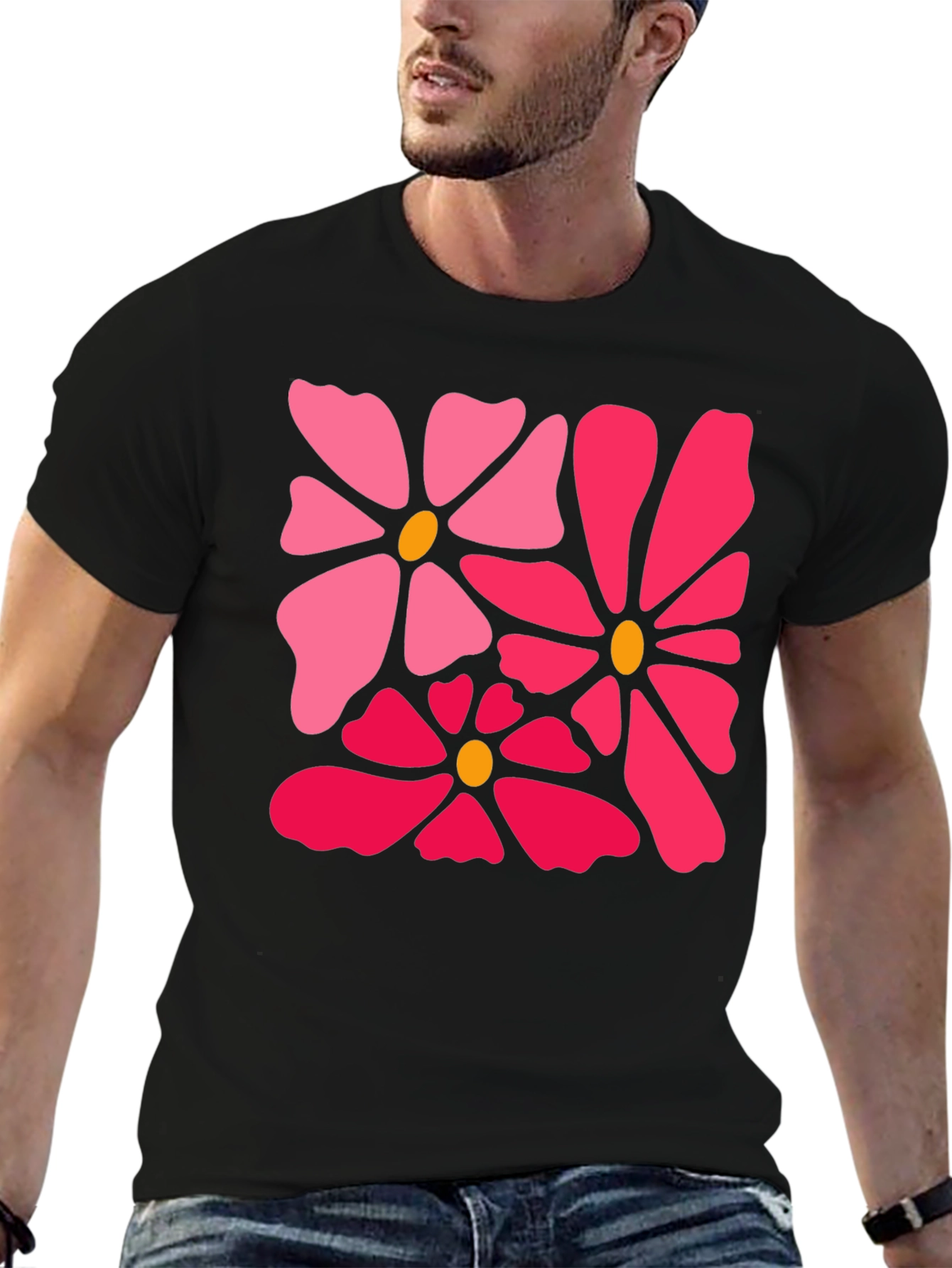 Black Floral Graphic Black T-Shirt view 6