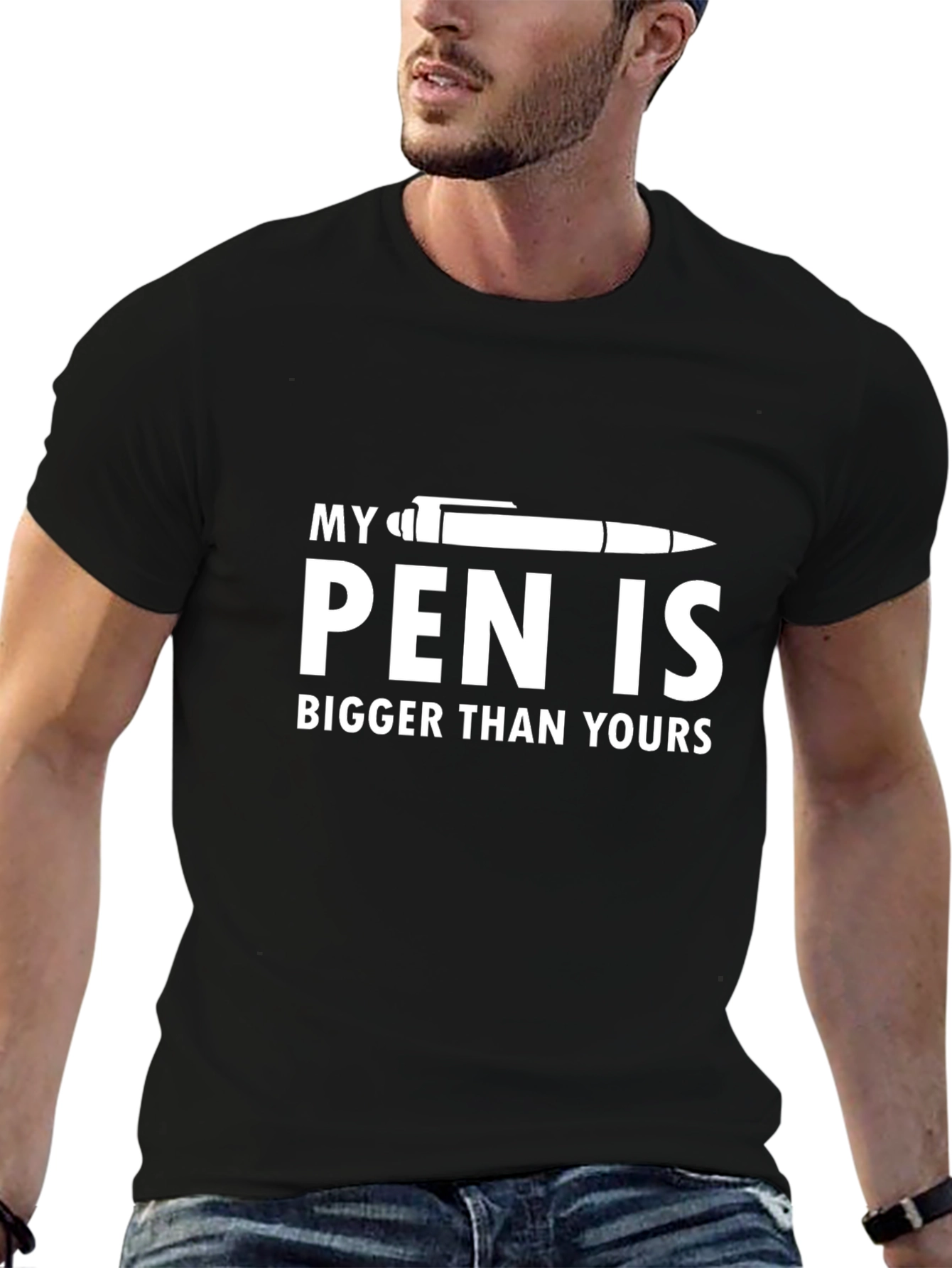 Black My Pen Is Bigger T-Shirt - Funny Graphic Tee view 6