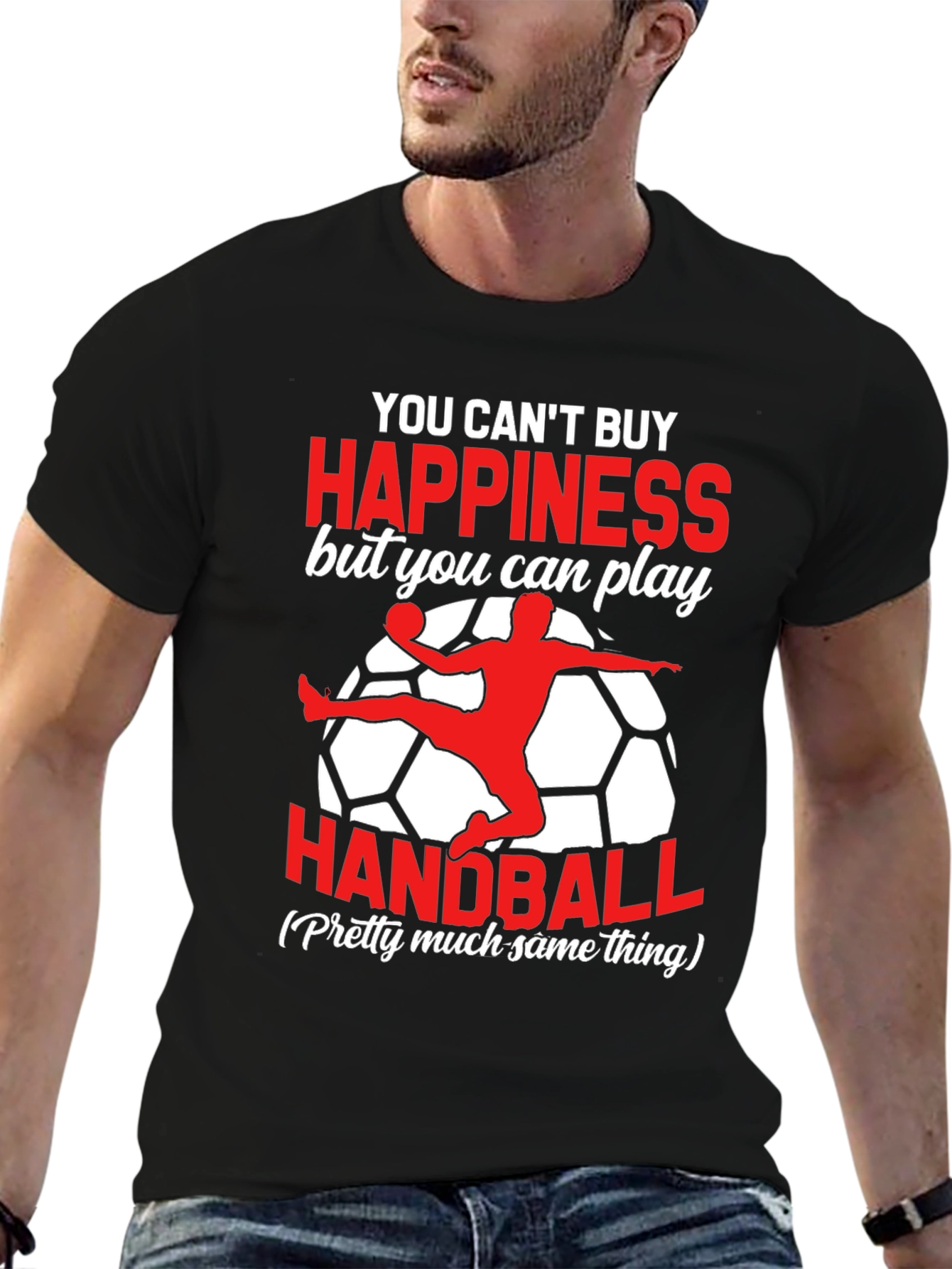 Black Funny Handball T-Shirt - Can't Buy Happiness view 6
