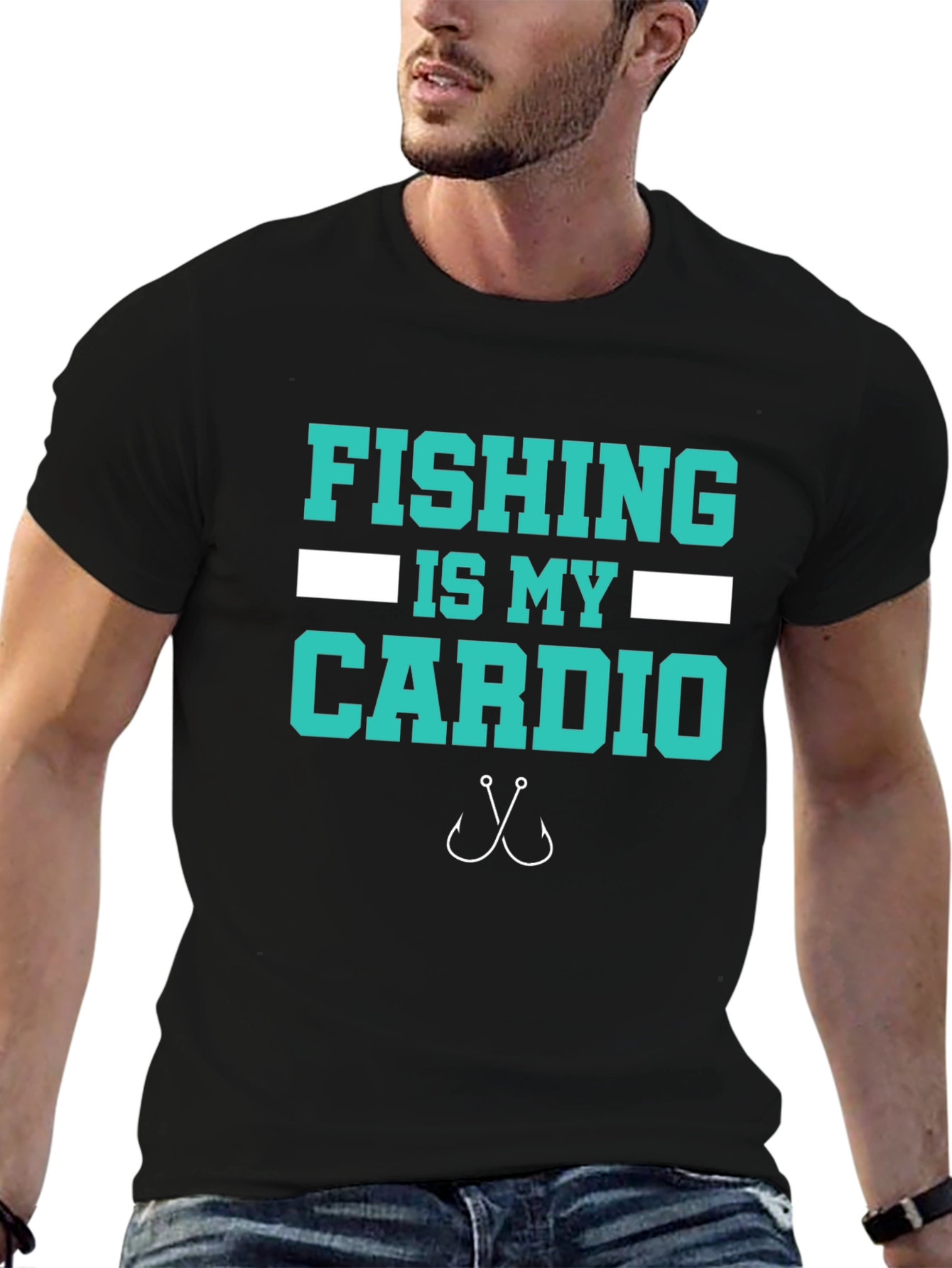 Black Fishing Is My Cardio T-Shirt - Black Cotton Tee view 6