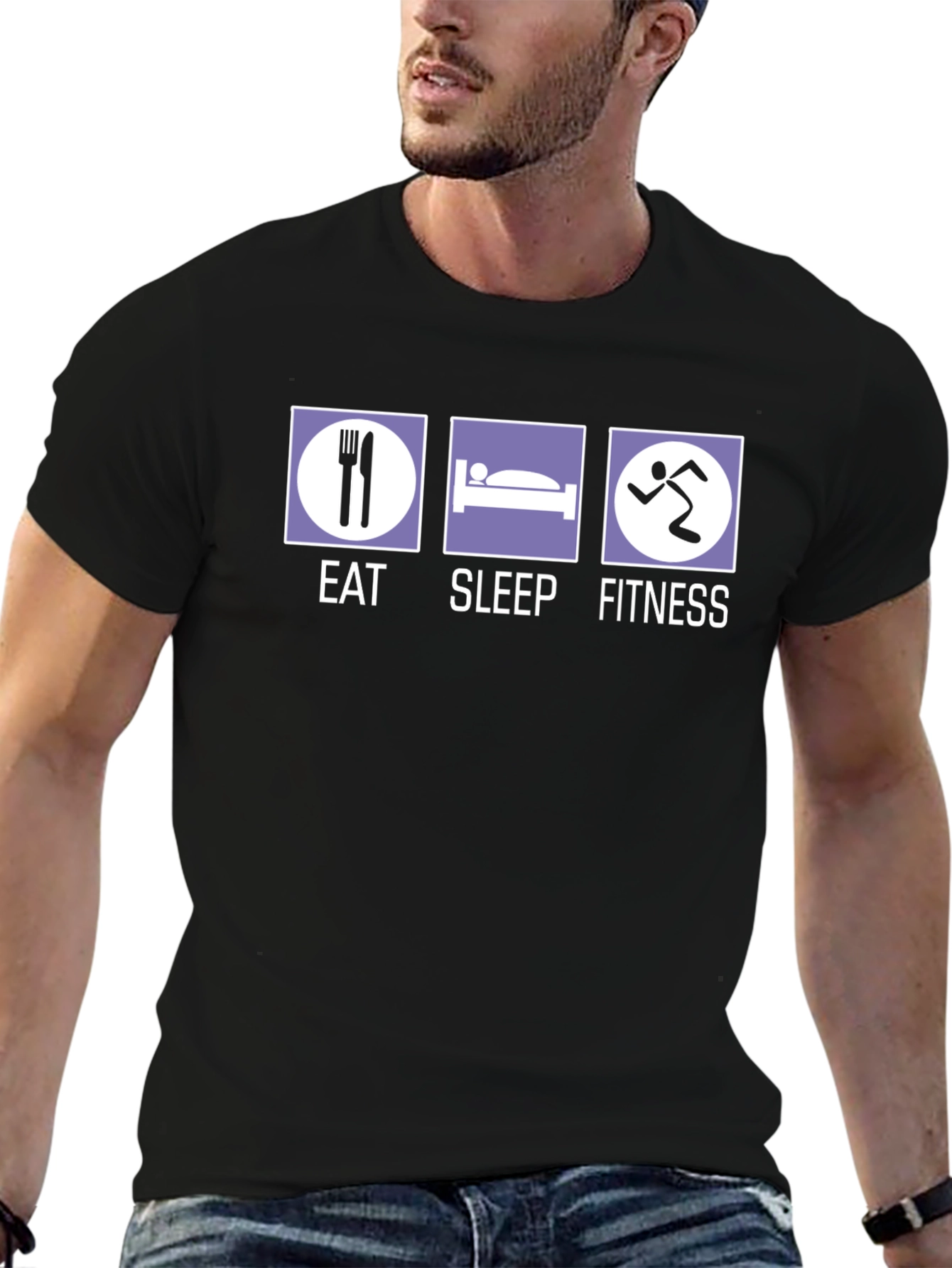 Black Eat Sleep Fitness T-Shirt - Workout Gym Tee view 6