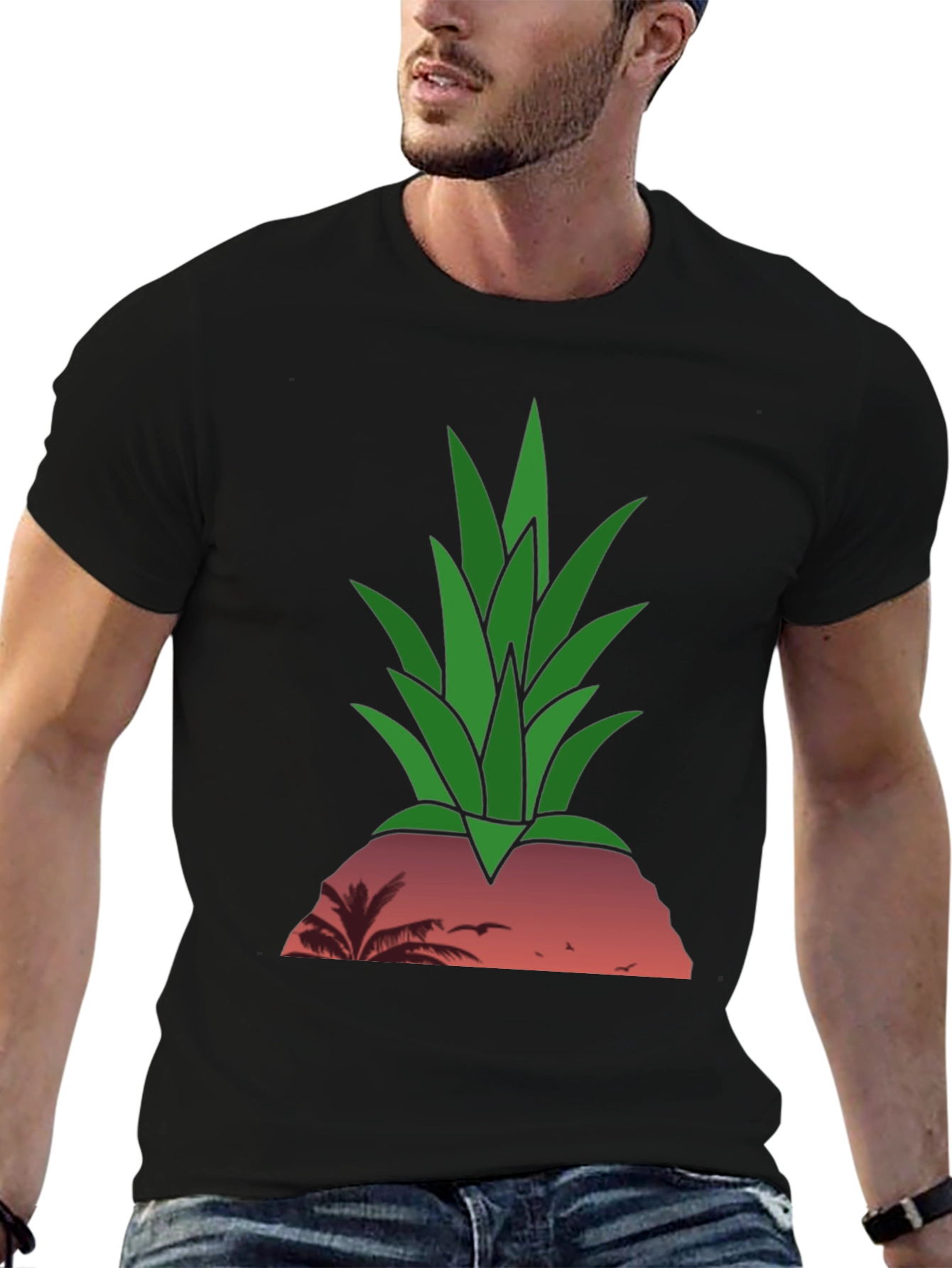 Black Tropical Pineapple Sunset T-Shirt view 6