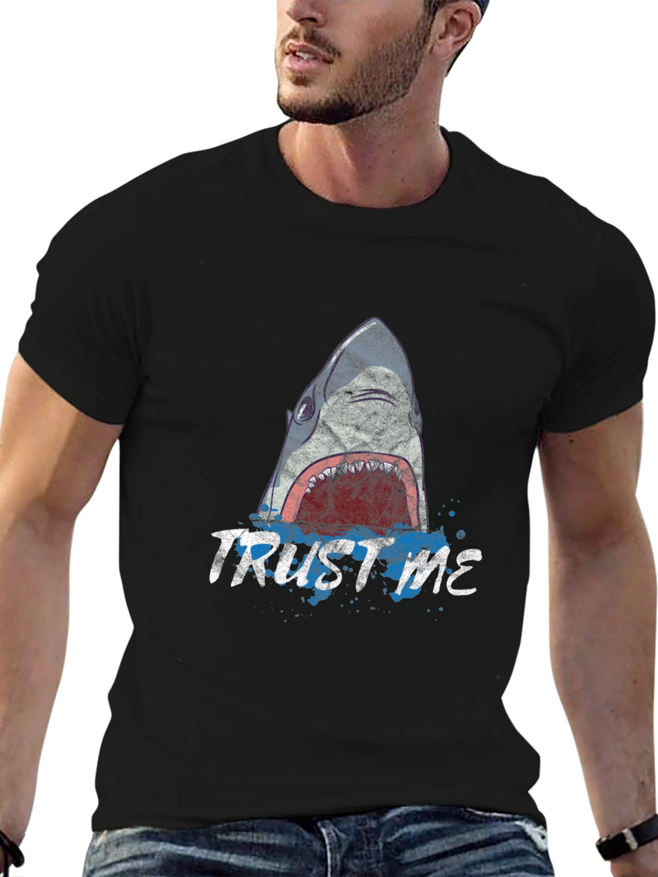 Black Trust Me Shark Graphic Tee view 6