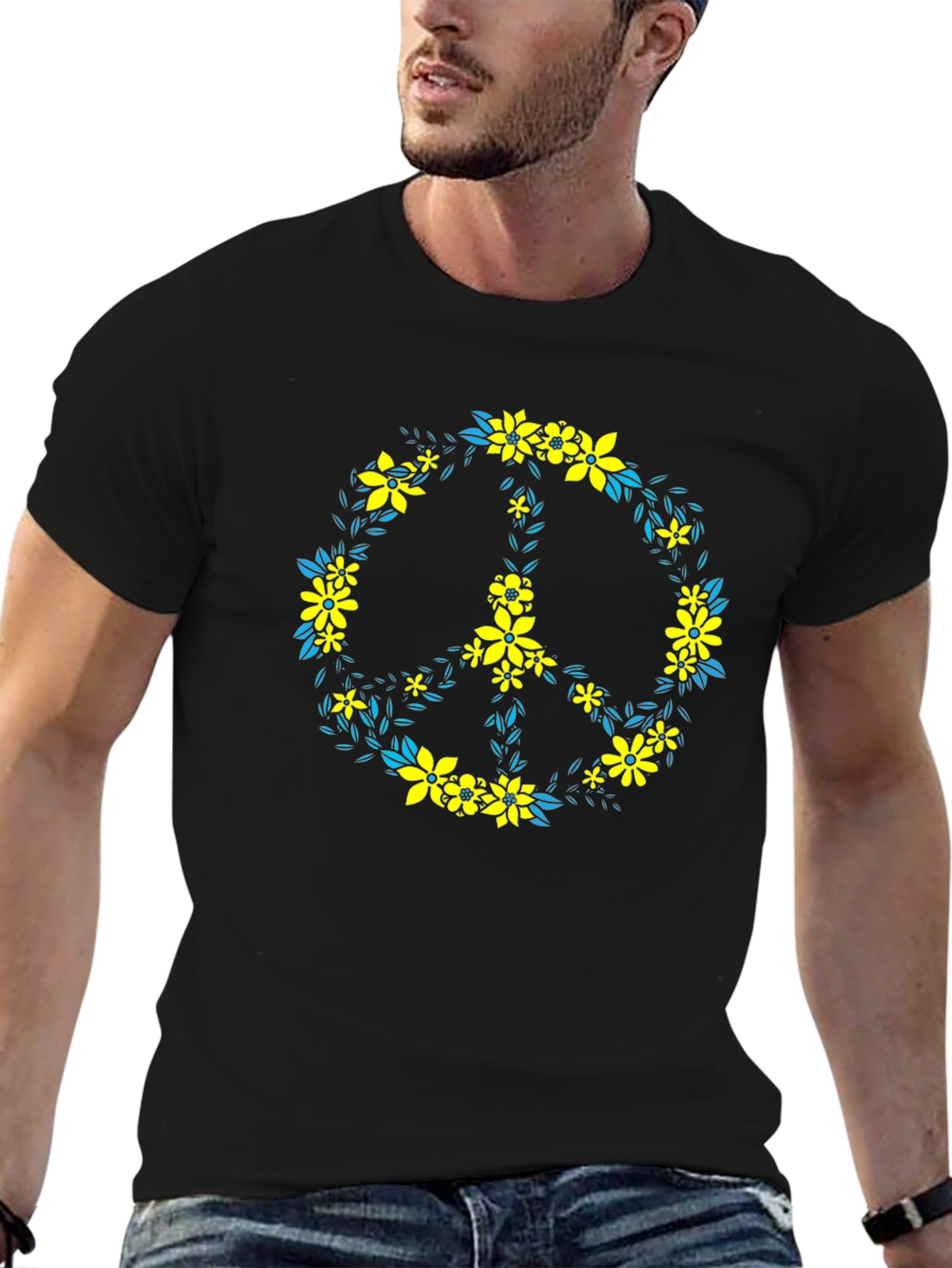 Black Floral Peace Sign Black T-Shirt view 6