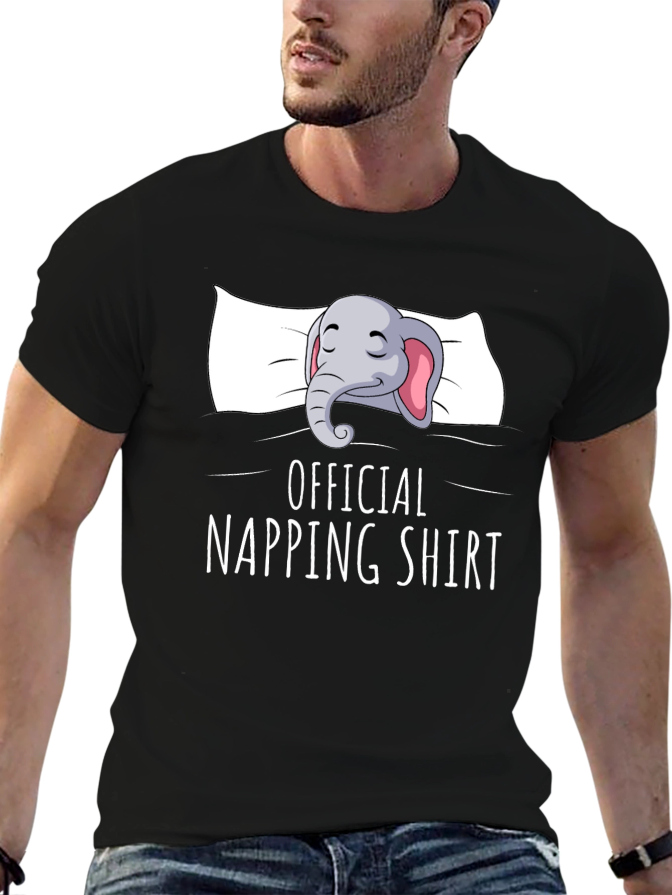 Black Official Napping Shirt - Elephant Cartoon Print view 6