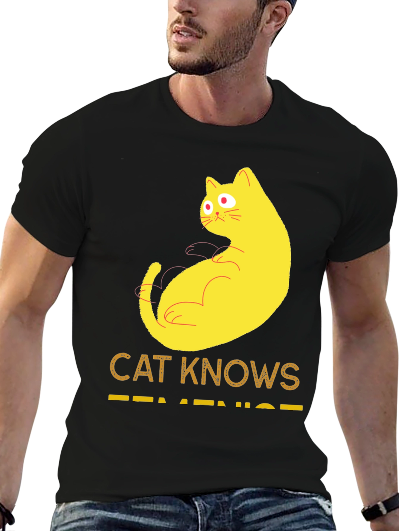 Black Cat Knows Feminist T-Shirt - Black view 6