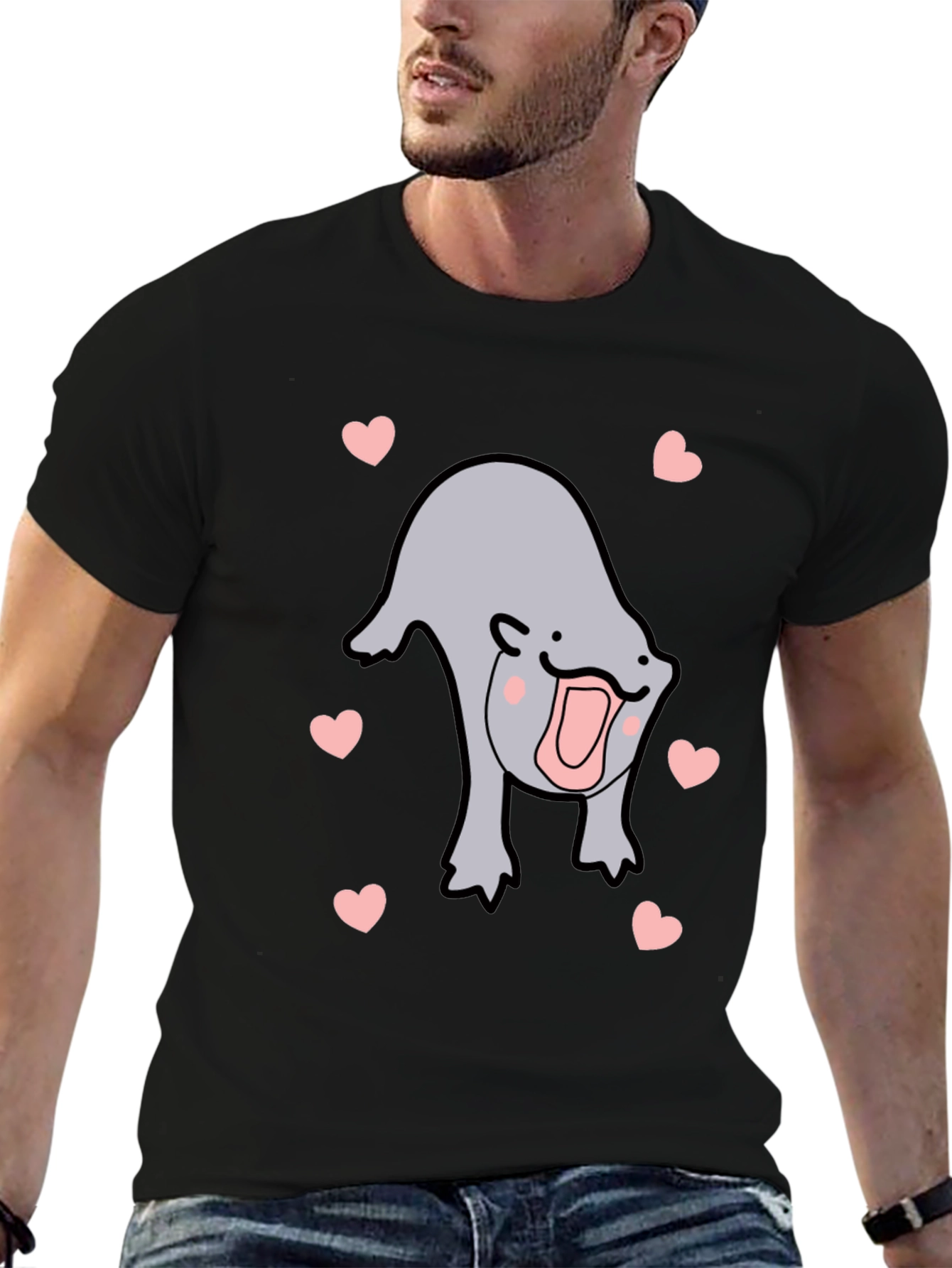 Black Cute Otter Heart Black T-Shirt view 6